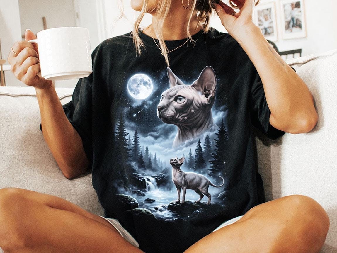 Sphynx Cat Howling at the Moon Shirt Funny Hairless Cat Halloween Tee gallery