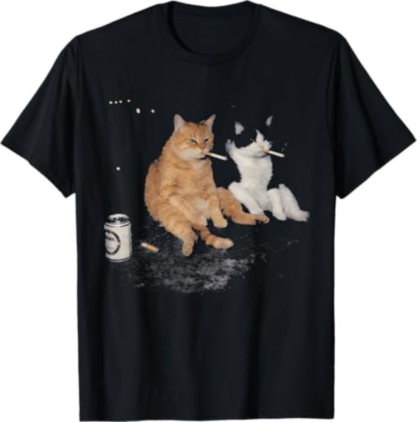 Funny 2 Smoking Cats Drinking Beer Smoking Kitten Cat Meme T-Shirt gallery