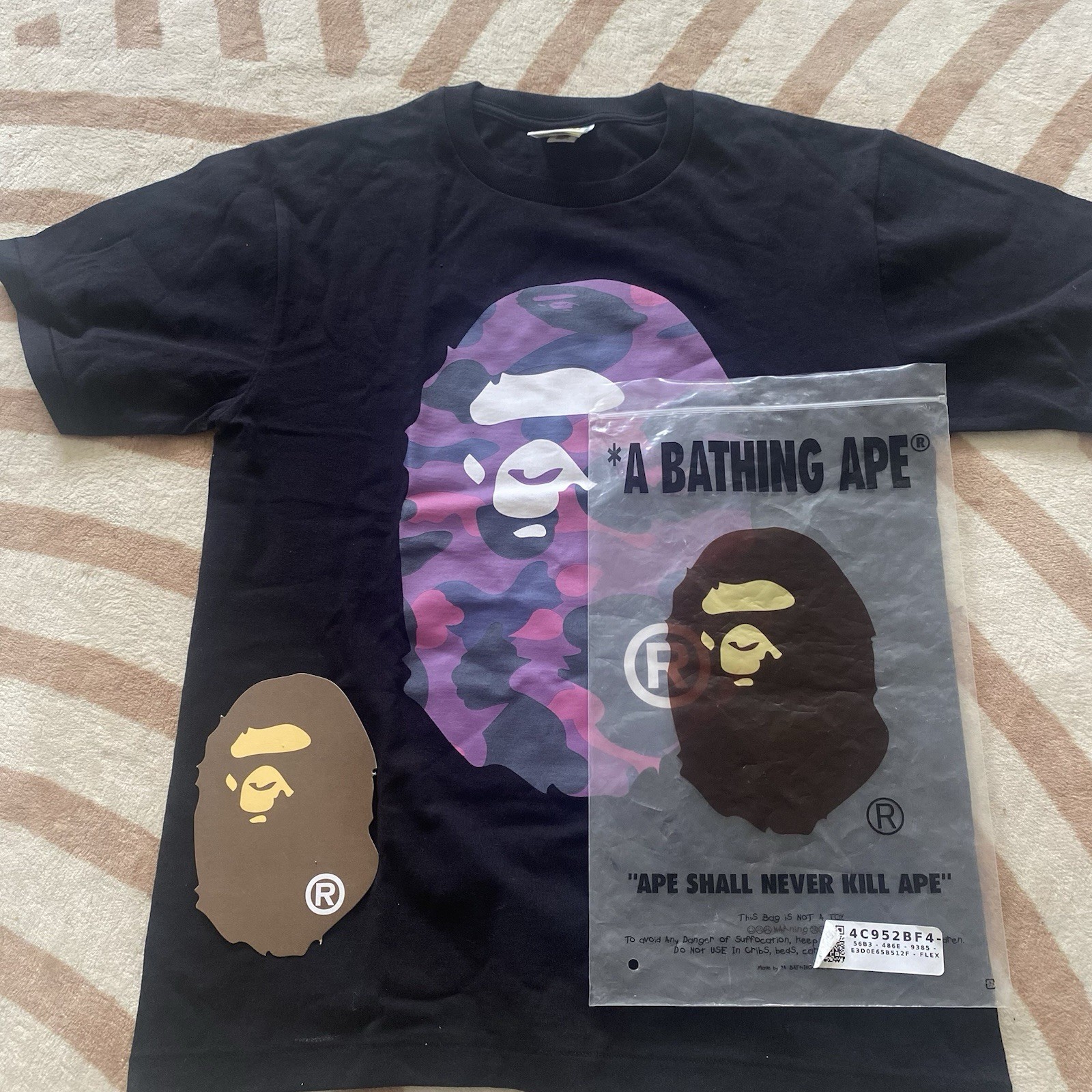 A Bathing Ape BAPE Men’s Black Camo Ape Head Logo Cotton T-Shirt M/L gallery