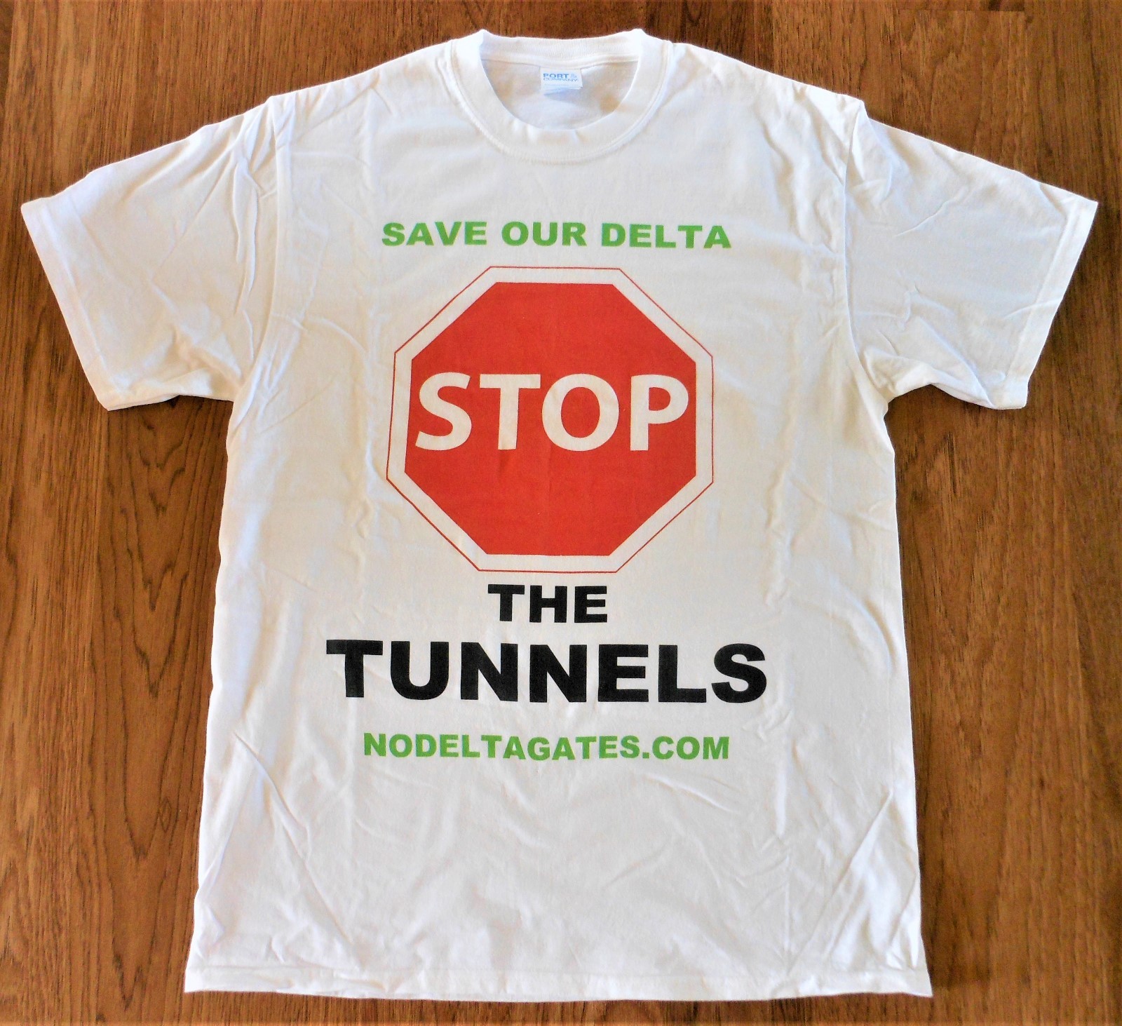 Save Our Delta Stop the Tunnels No Gates T Shirt White Red Size M CA Delta