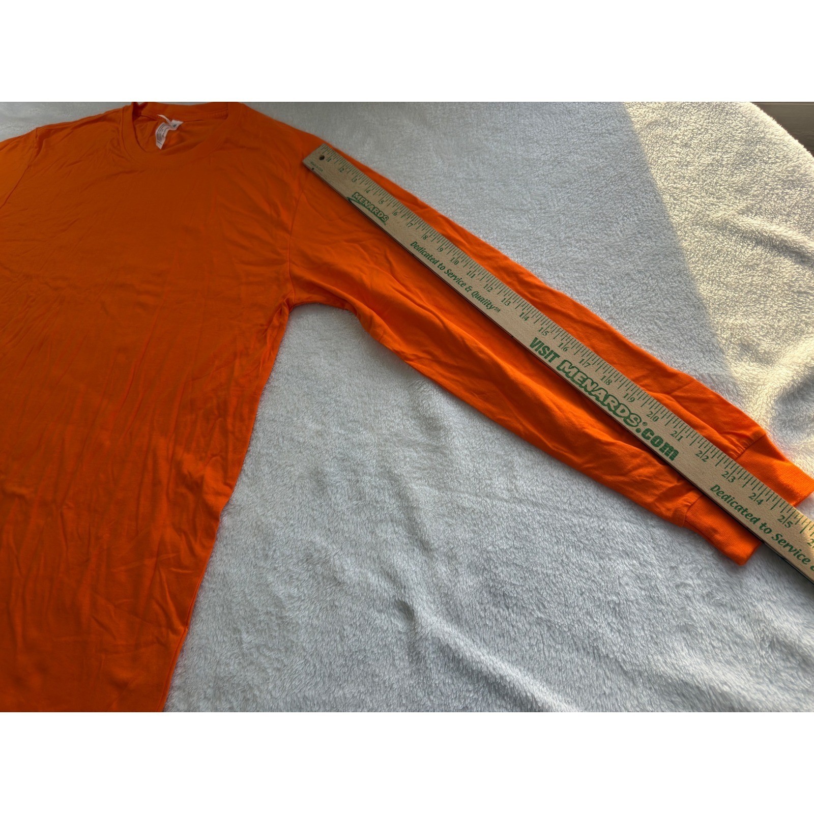 Unisex Orange Long Sleeve Crewneck T-Shirt 100% Cotton Ribbed Cuffs Size L gallery