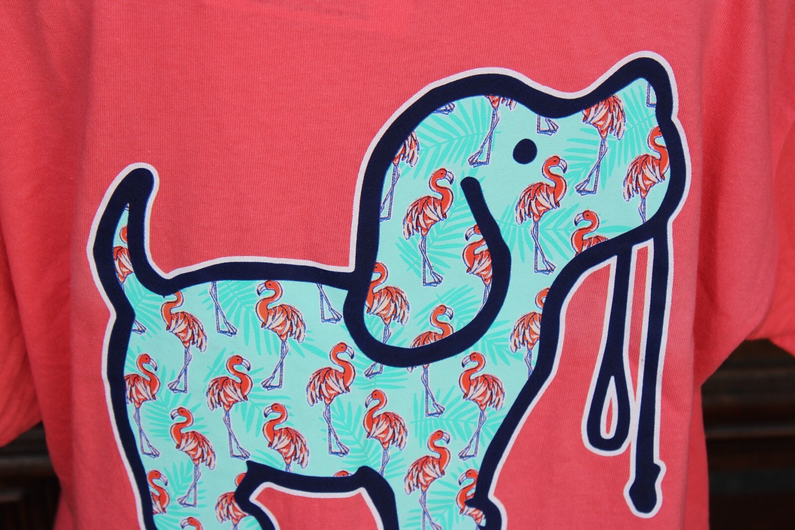 Puppie Love Flamingo Filled Dog Print Short Sleeve T-Shirt - Pink, NEW gallery