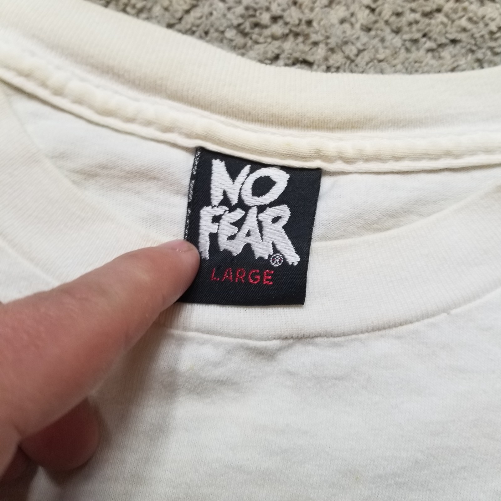 Vintage No Fear Shirt Mens Large White Look It In The Eyes 90s Made In USA gallery