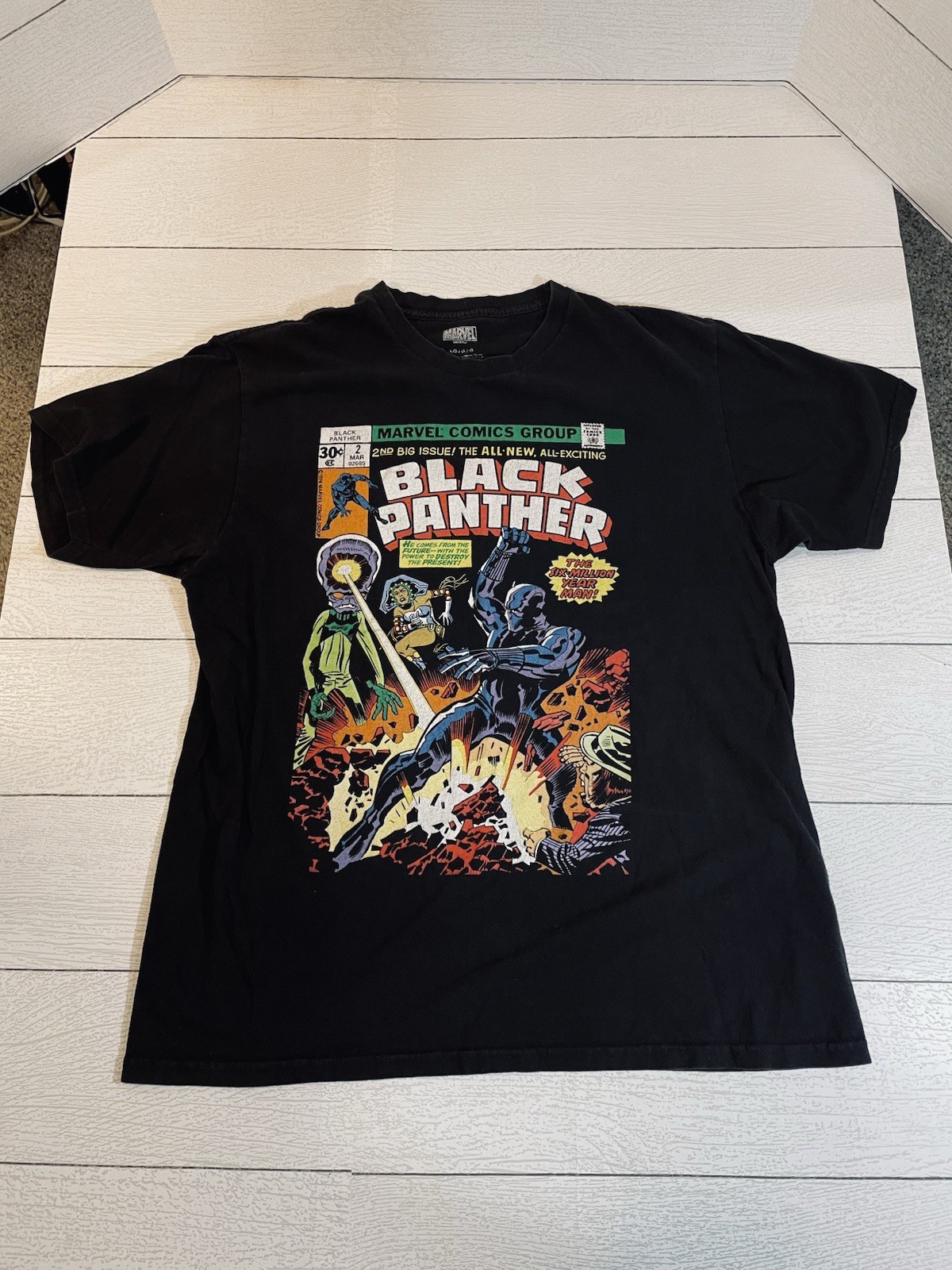 Black Panther Marvel Comics Cover MCU Men’s Large Black T-Shirt Retro gallery