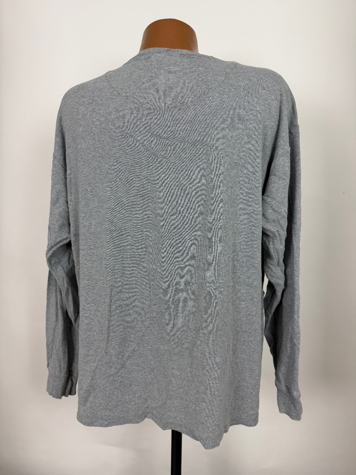 Vintage 90s Ribbed Knit Henley Shirt Men XL Boxy Minimal Outdoors Gray Stretchy gallery