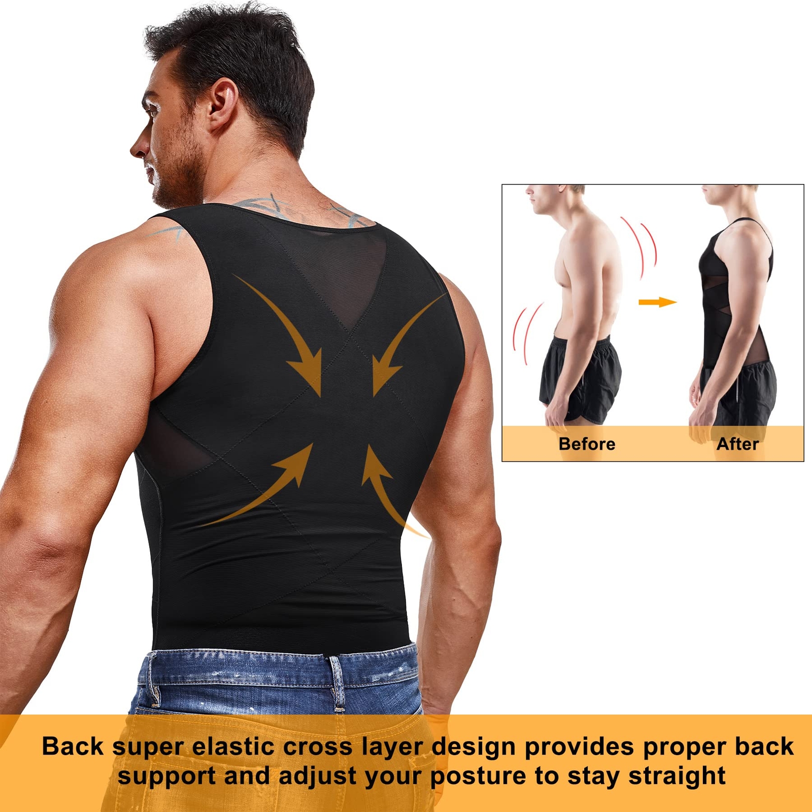 Men Abdomen Compression T-Shirt Slimming Body Shaper Posture Corrector Vest Tops gallery