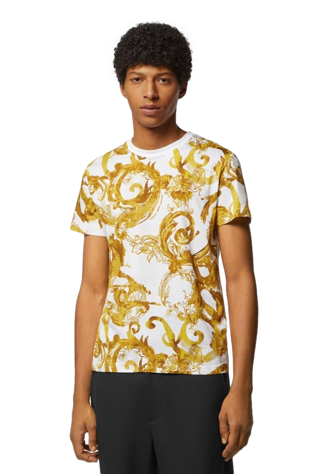 NWT VERSACE JEANS COUTURE WHITE/GOLD T-SHIRT WITH BAROQUE PRINT 76GAH6S0 JS287 gallery