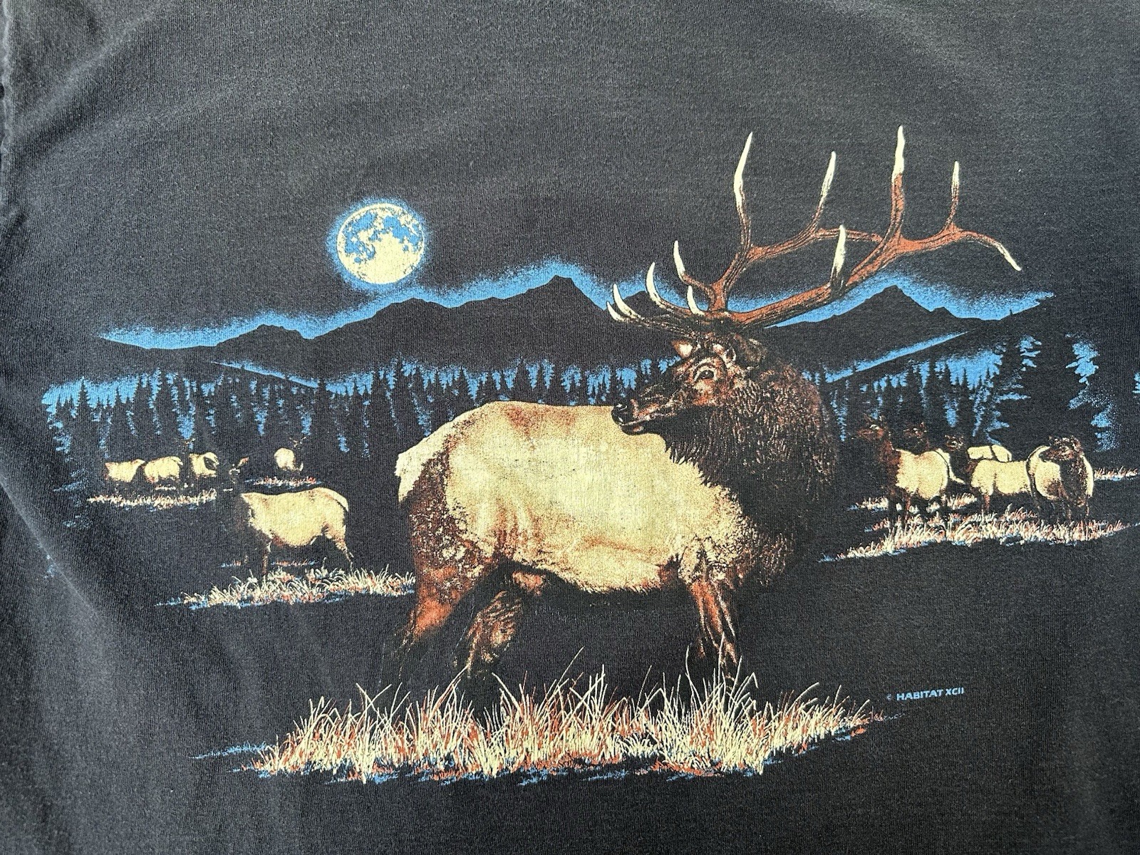 Vintage 90s Habitat Deer Graphic Nature Tee Shirt Men's XL USA Made Double Sided gallery