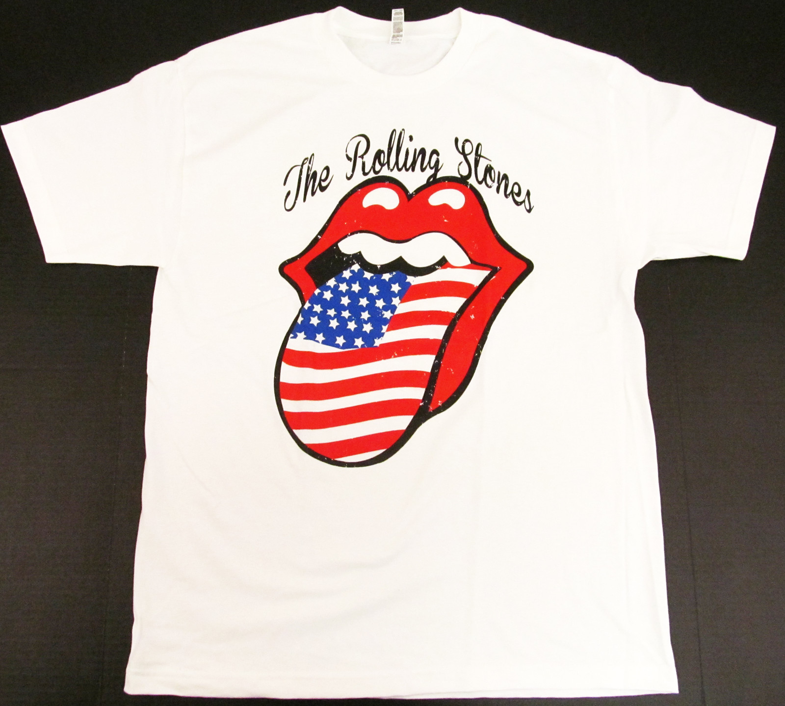 The ROLLING STONES T-shirt USA Classic Rock US Flag Tee Adult Men’s White New