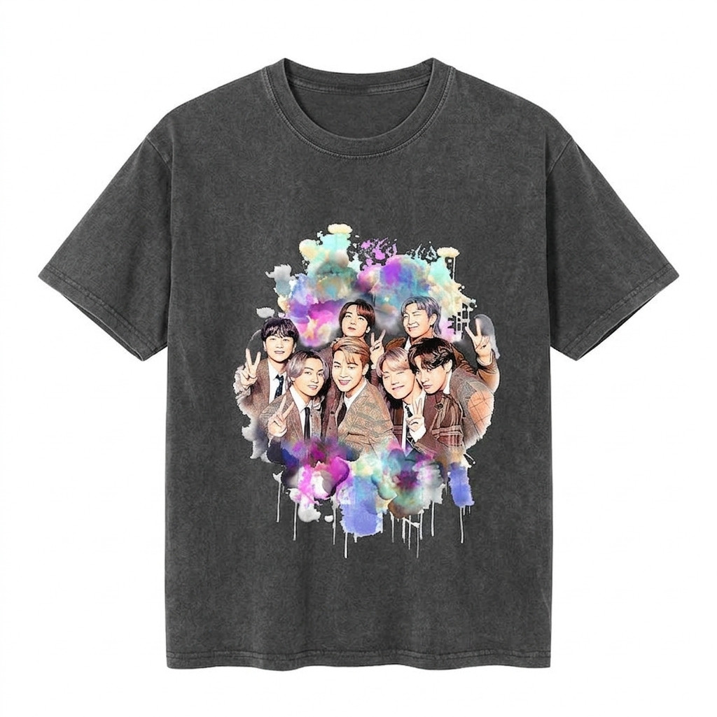 BTS Watercolor T-Shirt, BTS K-Pop Fan Apparel, Colorful Drip Illustration Tee