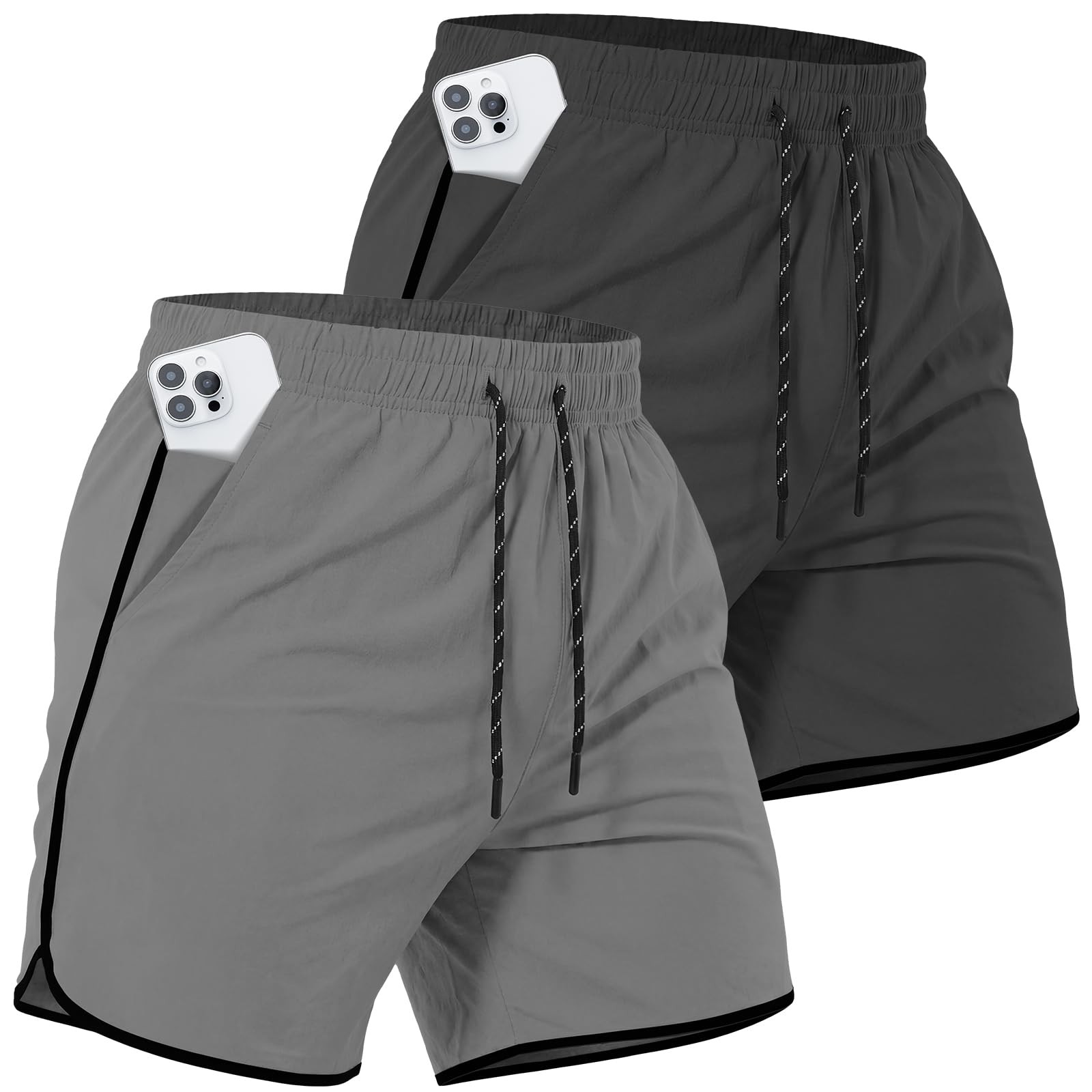 Y YERFONE 2 Pack Mens Workout Athletic Shorts 5 Inch Medium, Black+dark Grey
