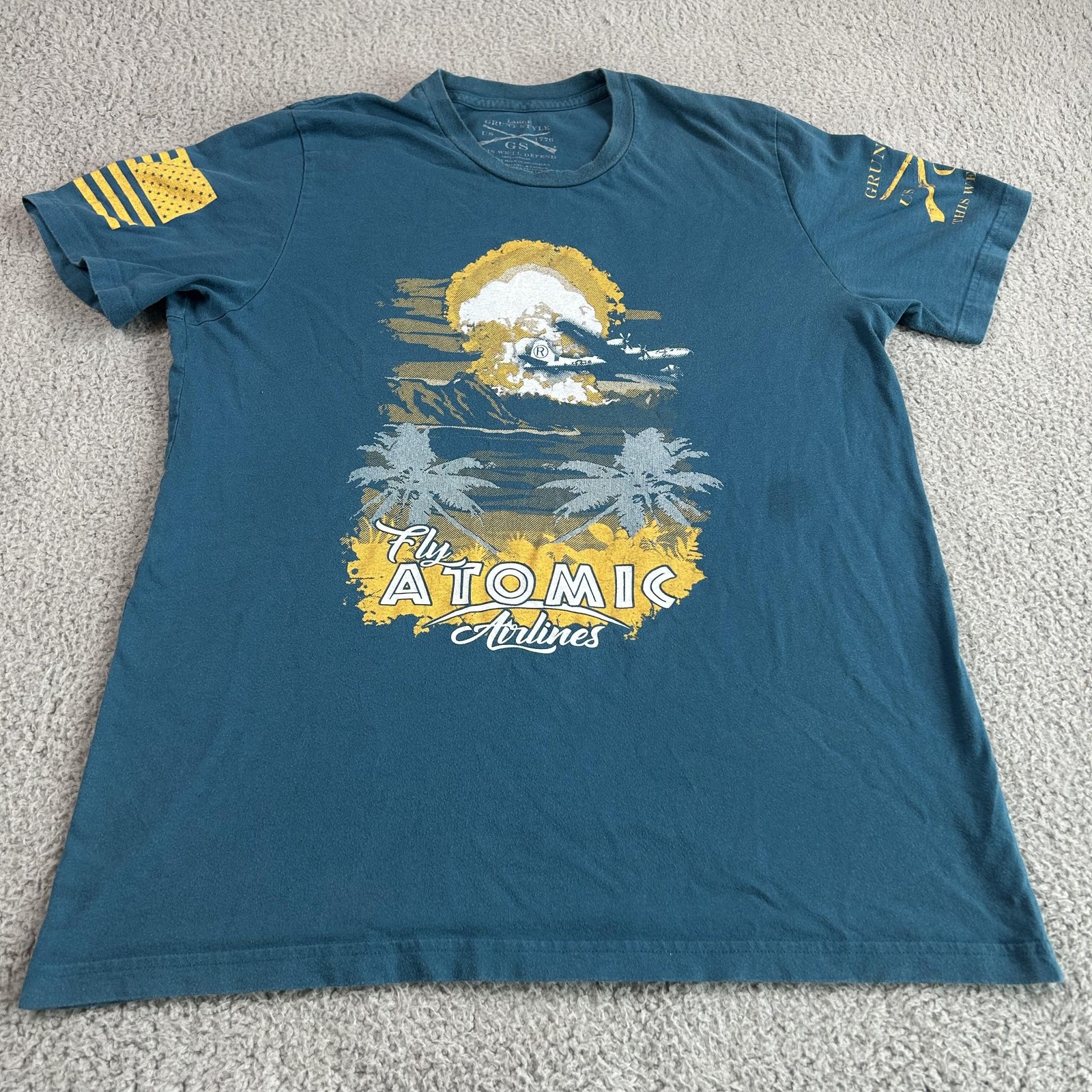 Grunt Style Shirt Mens Large Teal Fly Atomic Airlines Graphic Short Sleeve Tee gallery