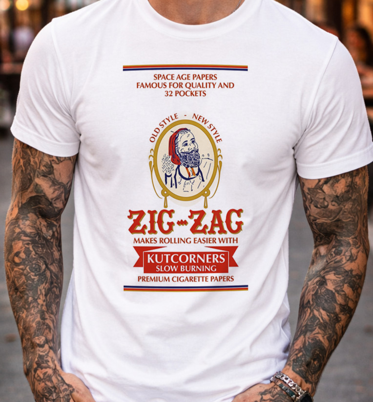 Zig Zag Man Famous for Retro Vintage 70s style rolling papers graphic