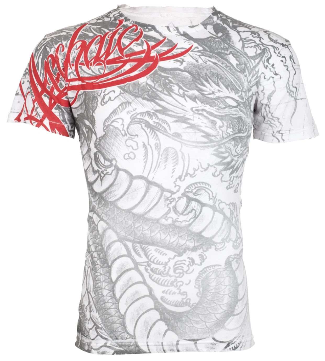 Archaic By Affliction Men's T-Shirt Dragon Rage Wings White Biker M-3XL gallery