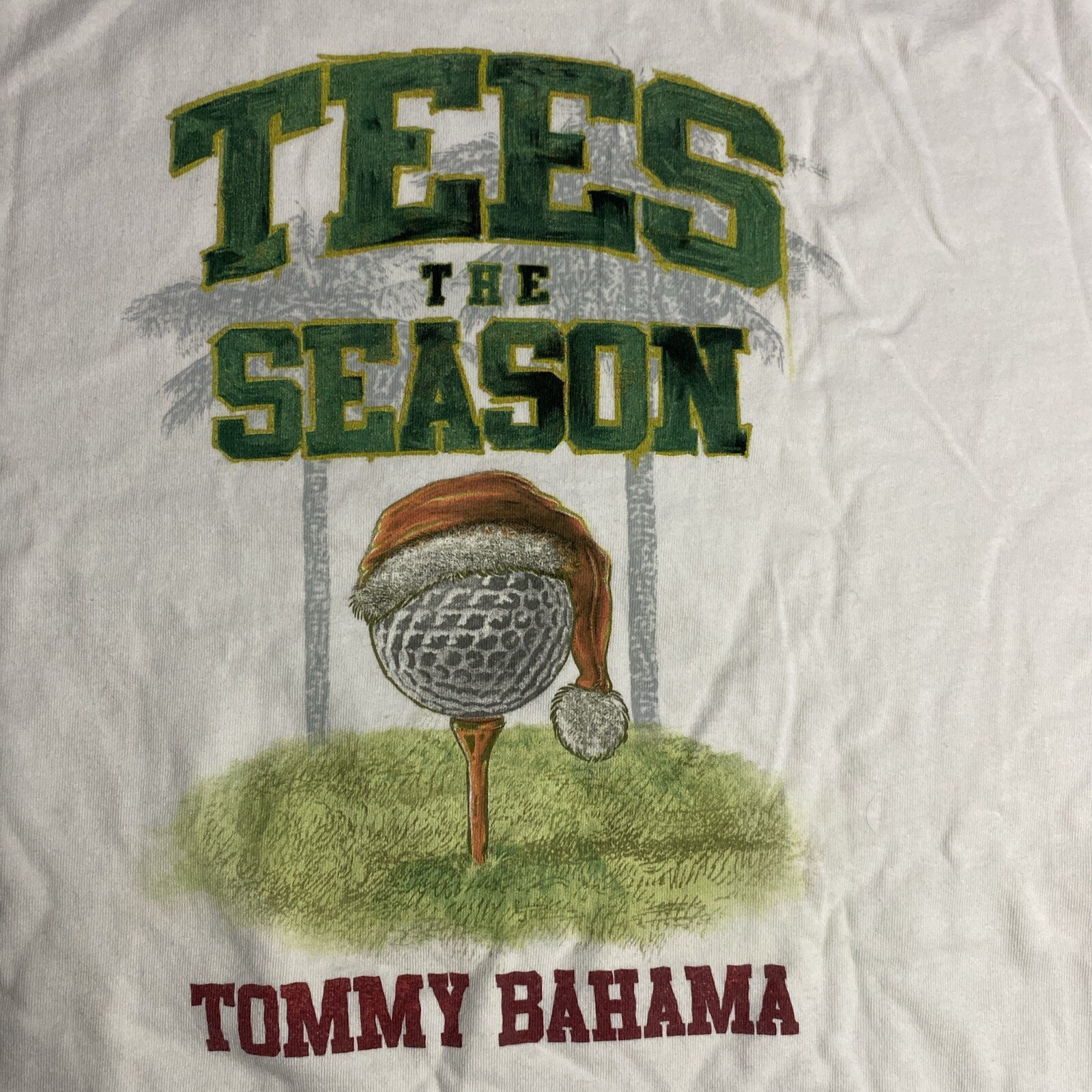 TOMMY BAHAMA T-Shirt Tees The Season Golf Santa Palm Trees Men's XL White EUC gallery