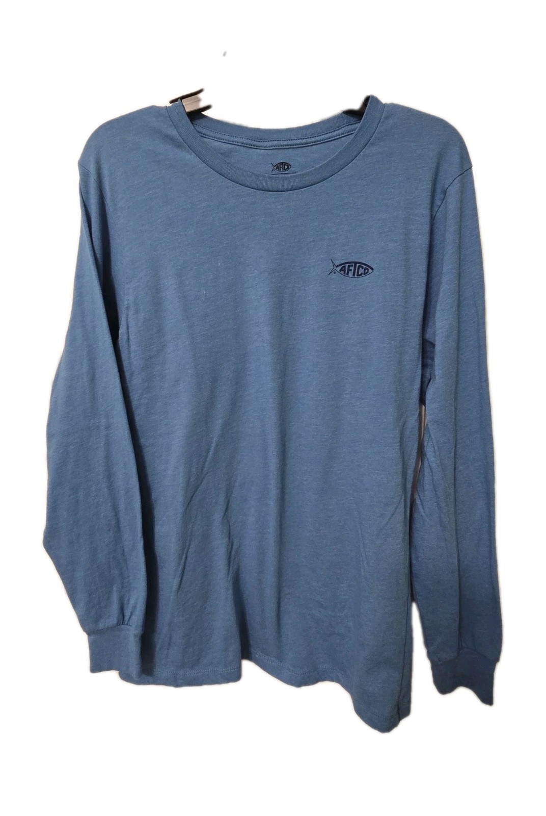 AFTCO American Flag Long Sleeve Shirt Marlin Graphic Blue Tee Fishing Mens Small