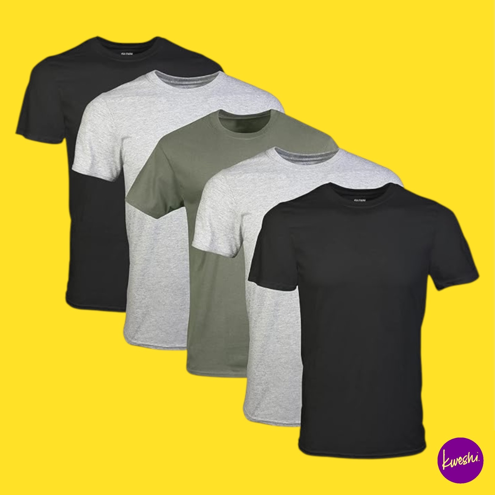 GILDAN Men’s Crew T-Shirts Multipack, Black/Sport Grey/Green (5-Pack), UK M