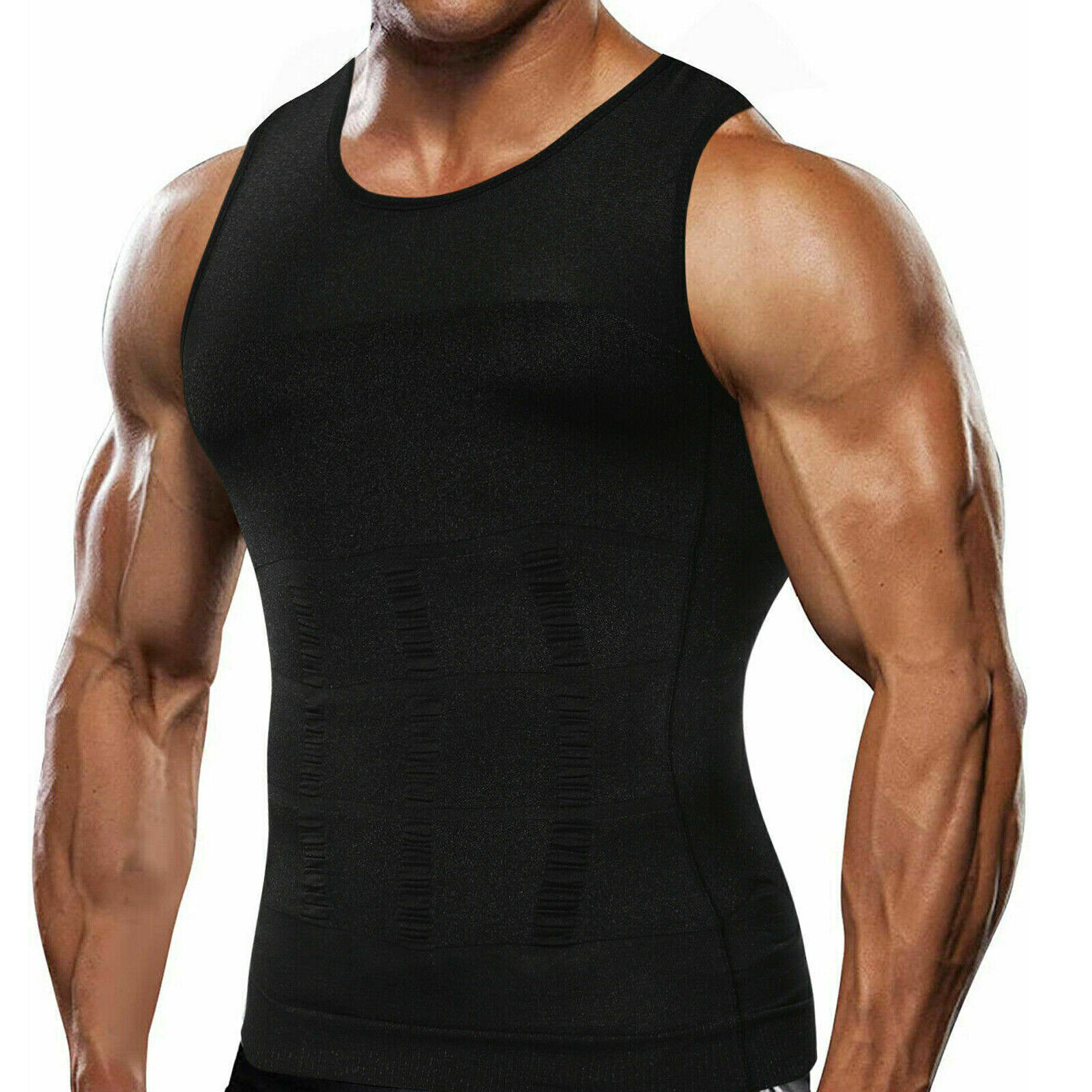 Men's Compression Shirt Slimming Body Shaper Vest Tummy Control Shapewear Top US gallery