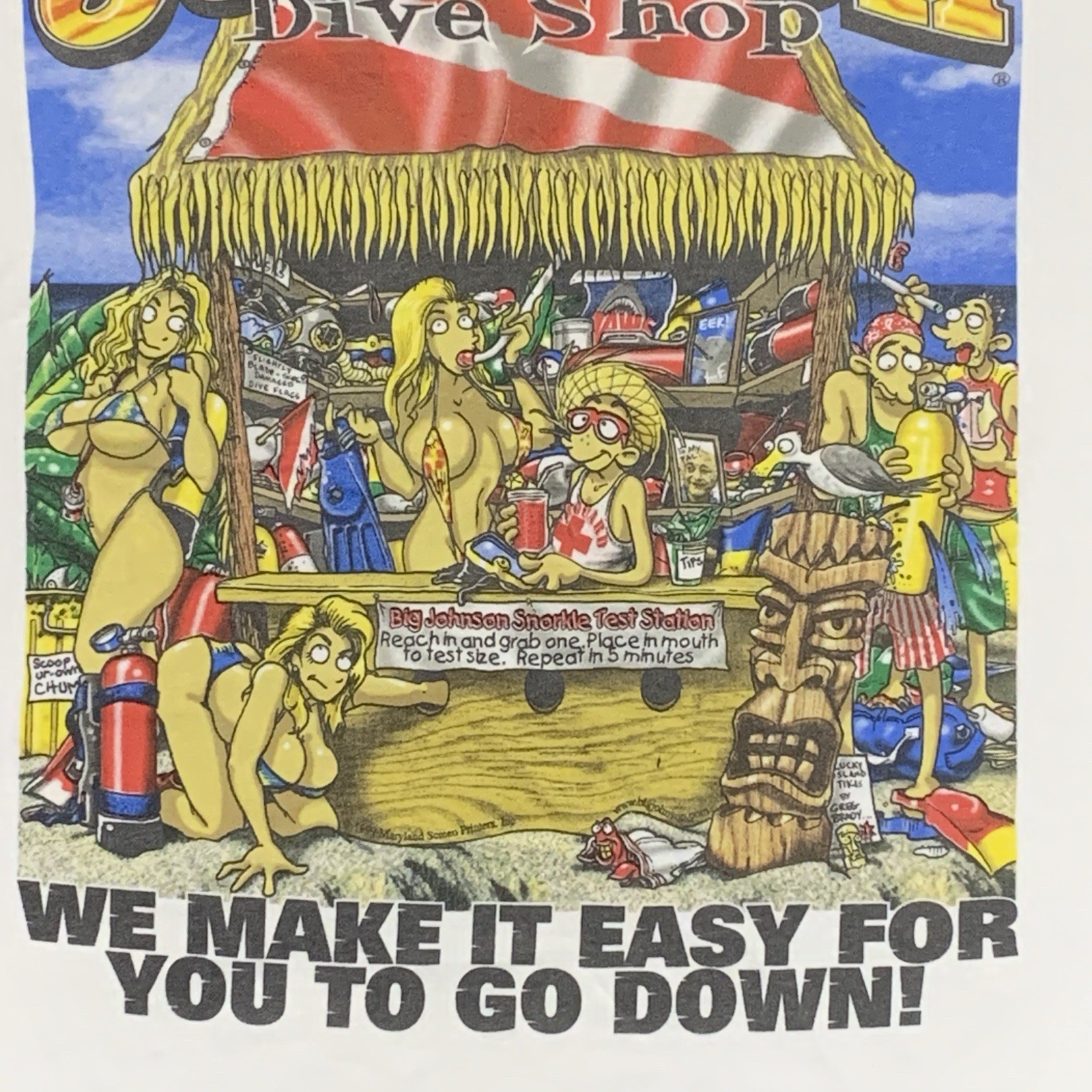 Vtg 90s Big Johnson Mens Medium White Short Sleeve Shirt Funny NSFW Adult Humor