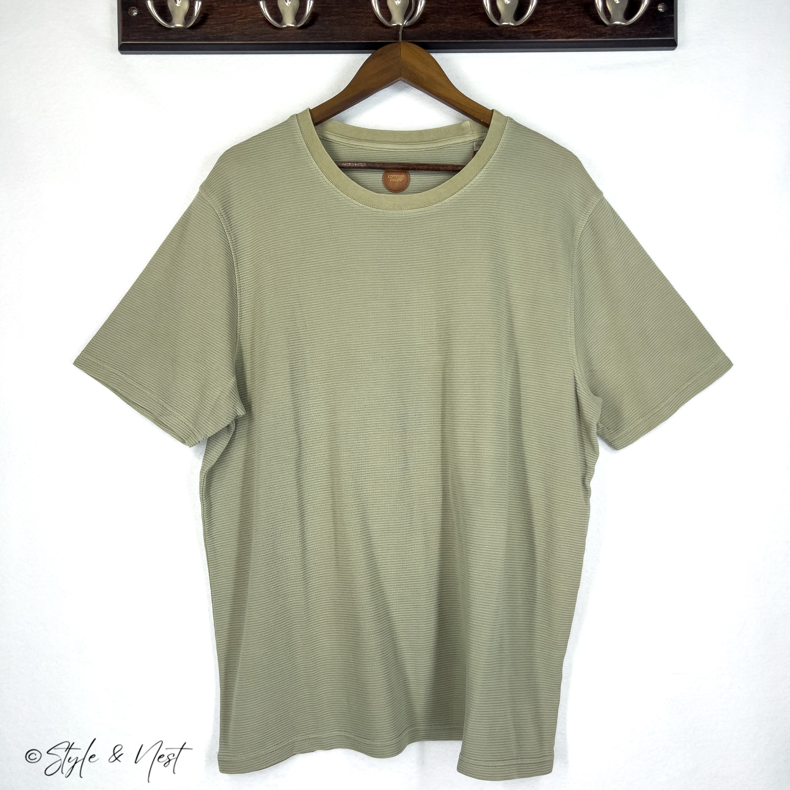 Common People Waffle Knit Tee XL Sage Green Cozy Ribbed Coastal gallery