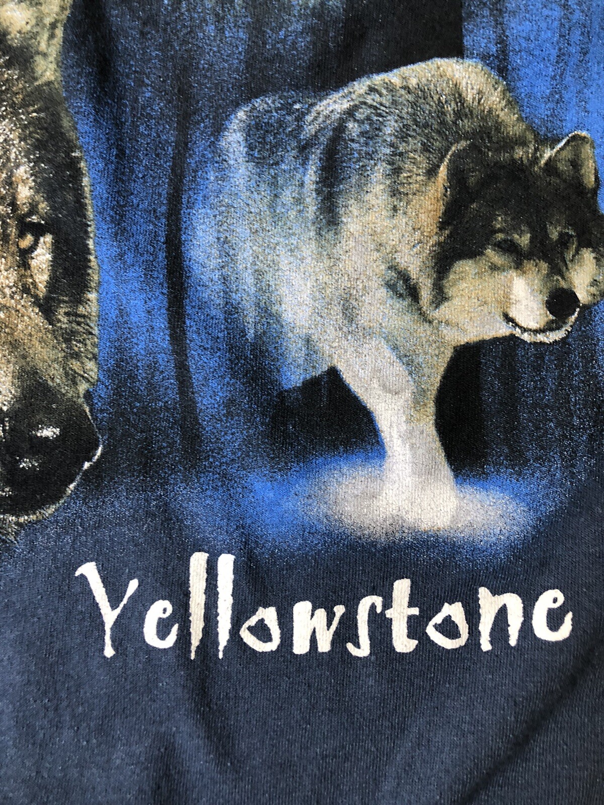 Vintage '90s Wolf T-shirt Yellowstone Eco Mountain Blue Crewneck Large gallery