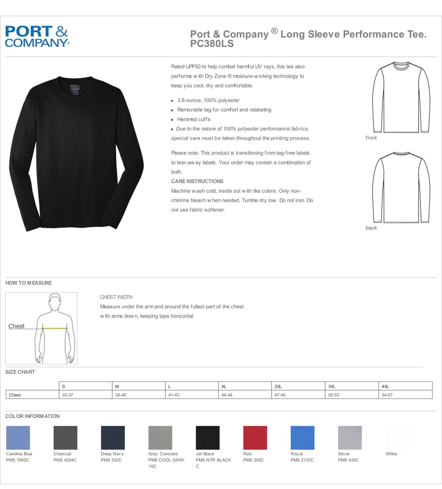 Port & Company Mens Dri-Fit Long Sleeve Workout UPF50 Protection T-Shirt PC380LS gallery