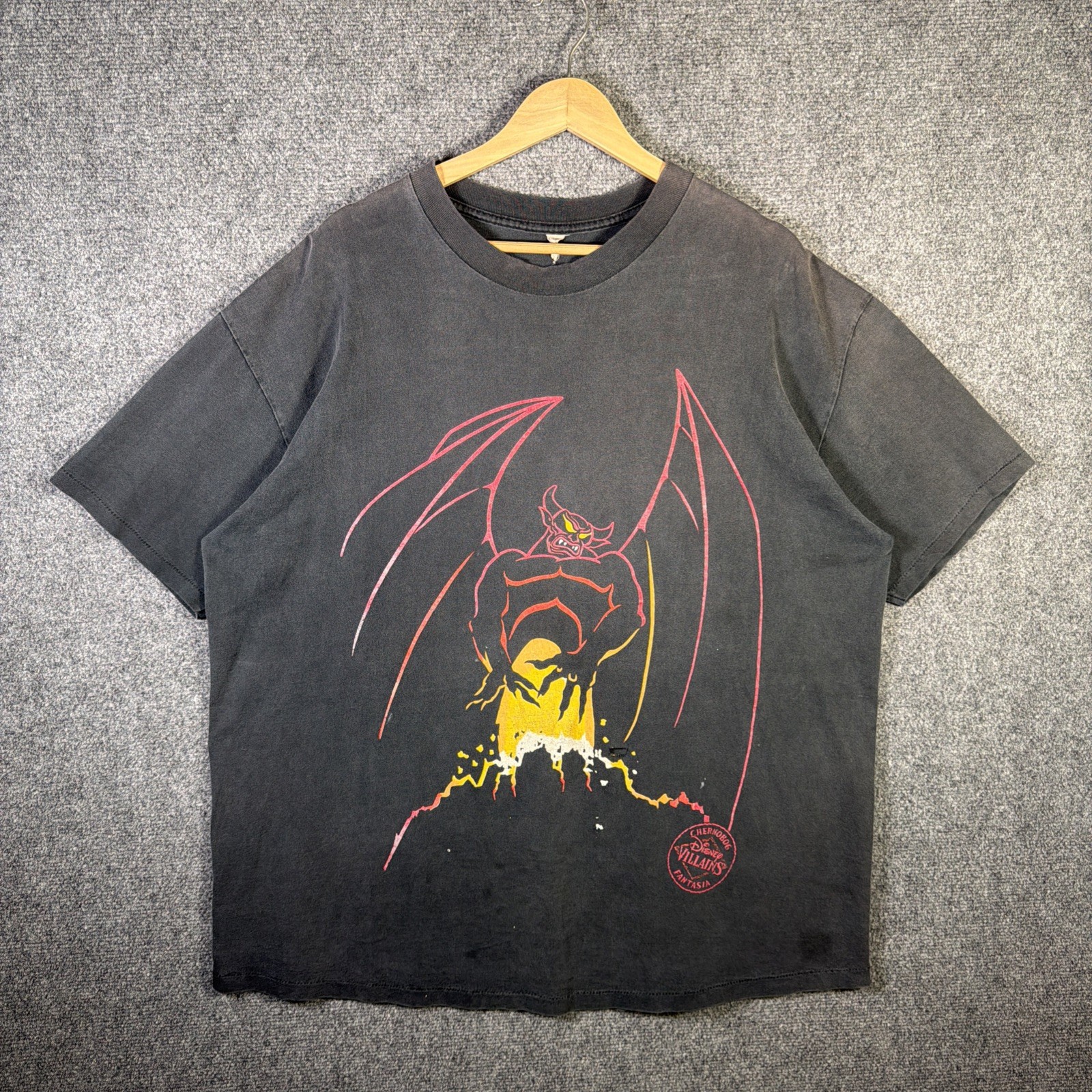 Vintage Chernabog Shirt 2XL Black 90s Disney Villains Fantasia RARE Faded USA