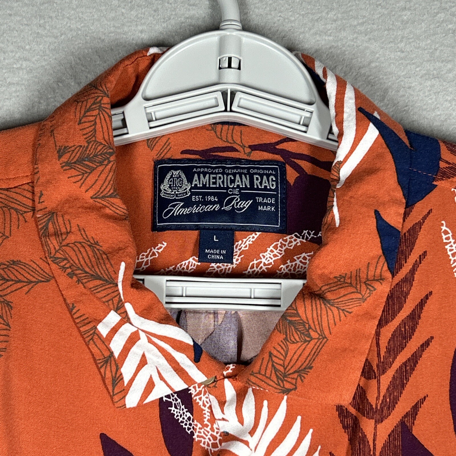 American Rag Floral Short Sleeve Shirt Mens L Orange Dress Shirt Collared gallery