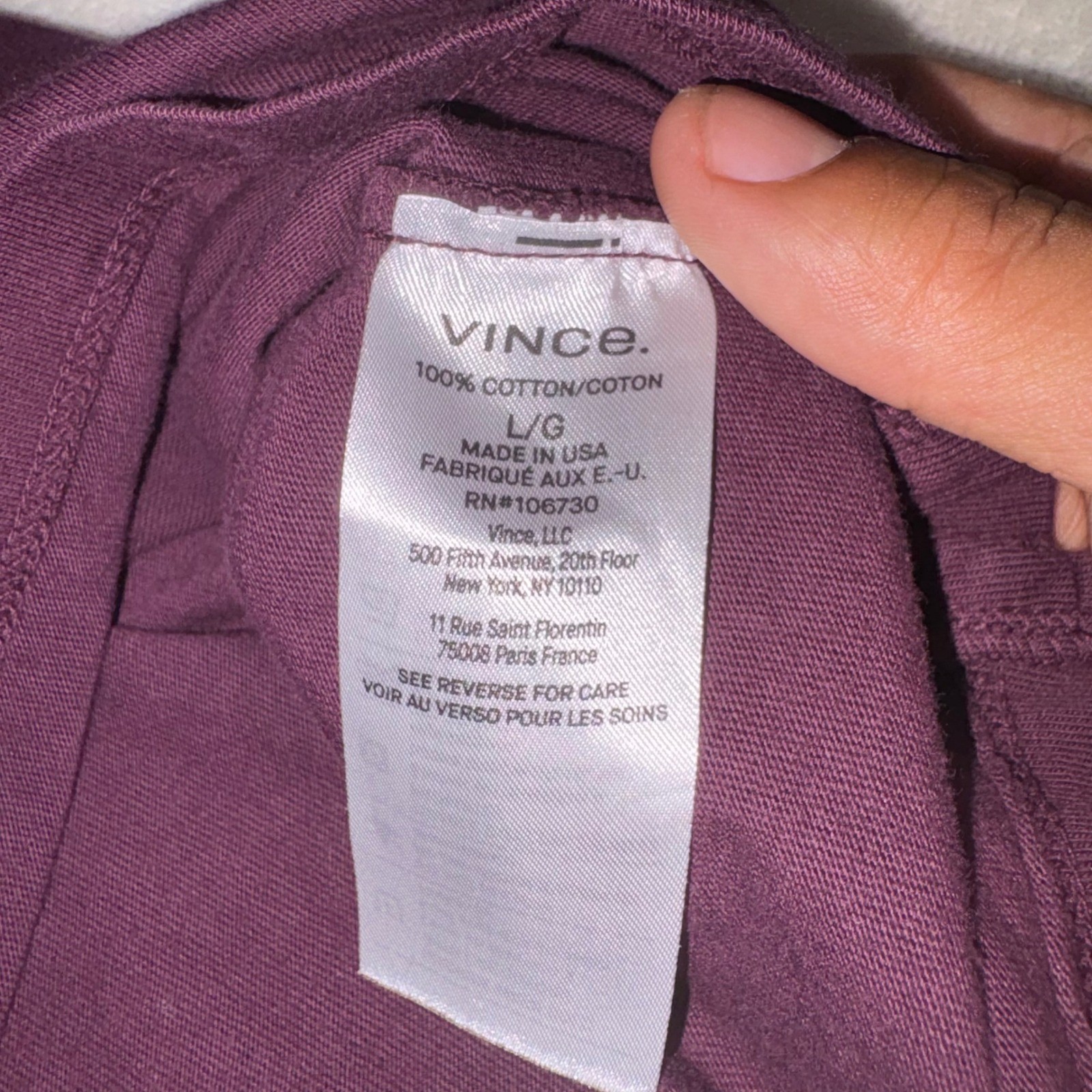 VINCE T Shirt Mens Large Purple Cotton Crew Neck Made in USA Tee gallery