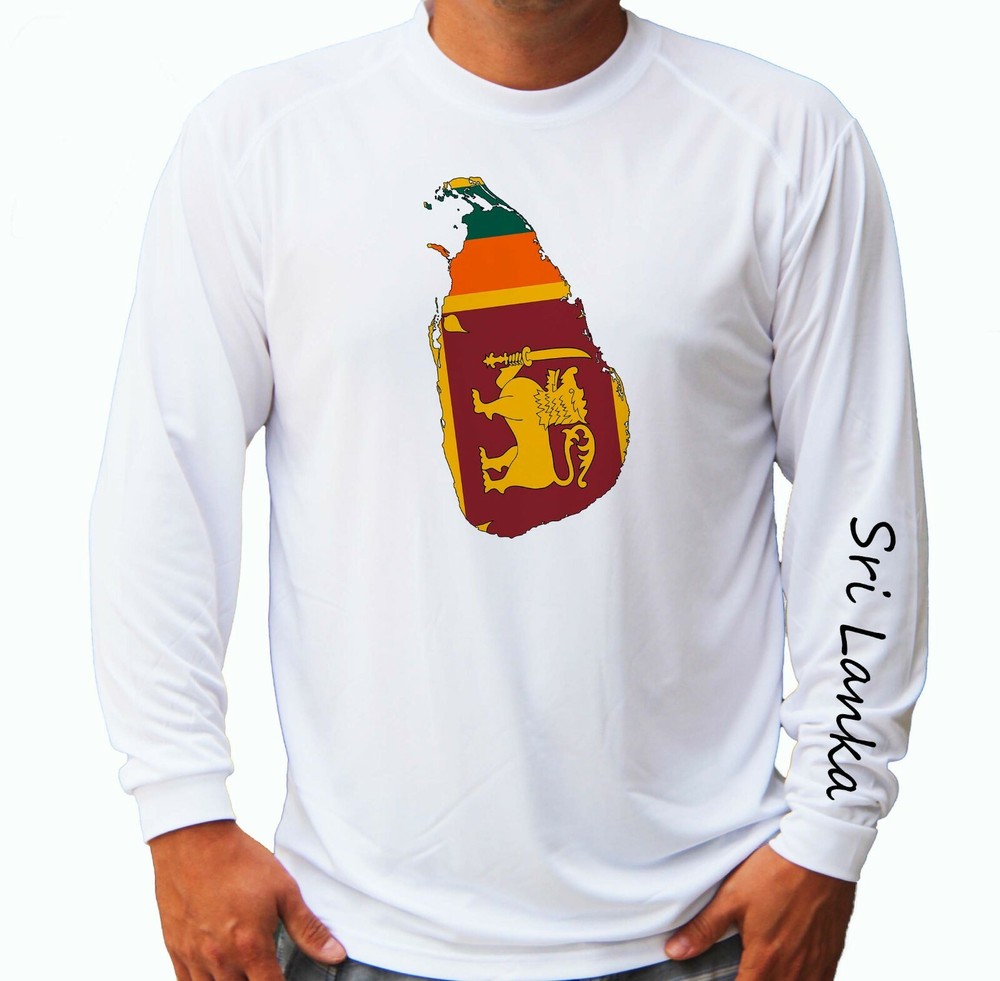 Sri Lanka Flag Map Fish Boat Long Sleeve UPF 30 T-Shirt UV Protection