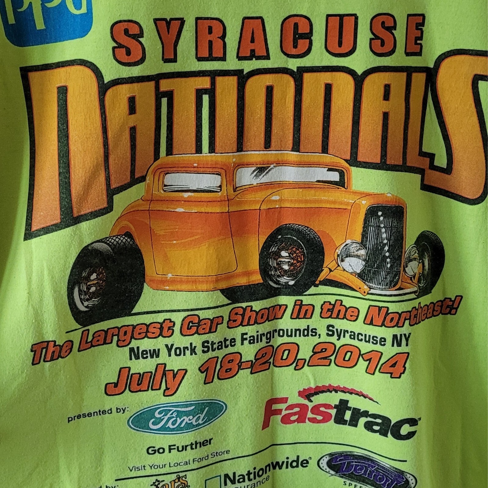 Rare Grail 2014 Syracuse Nationals Neon Green Racing Hotrod T-Shirt, Men's XXL gallery