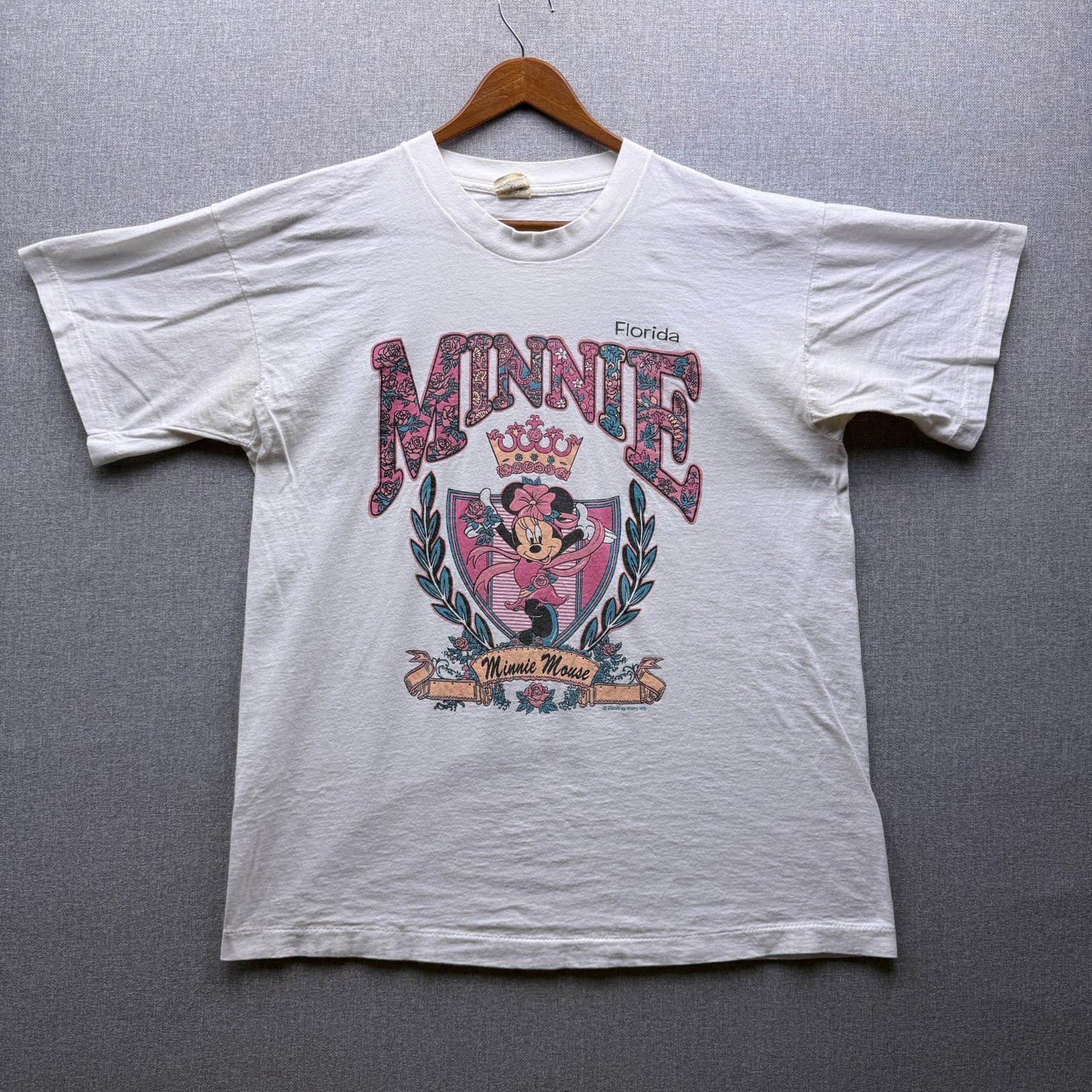 Vtg Disney Minnie Mouse Florida Graphic Mens L T Shirt Paisley Floral Dance 80s gallery