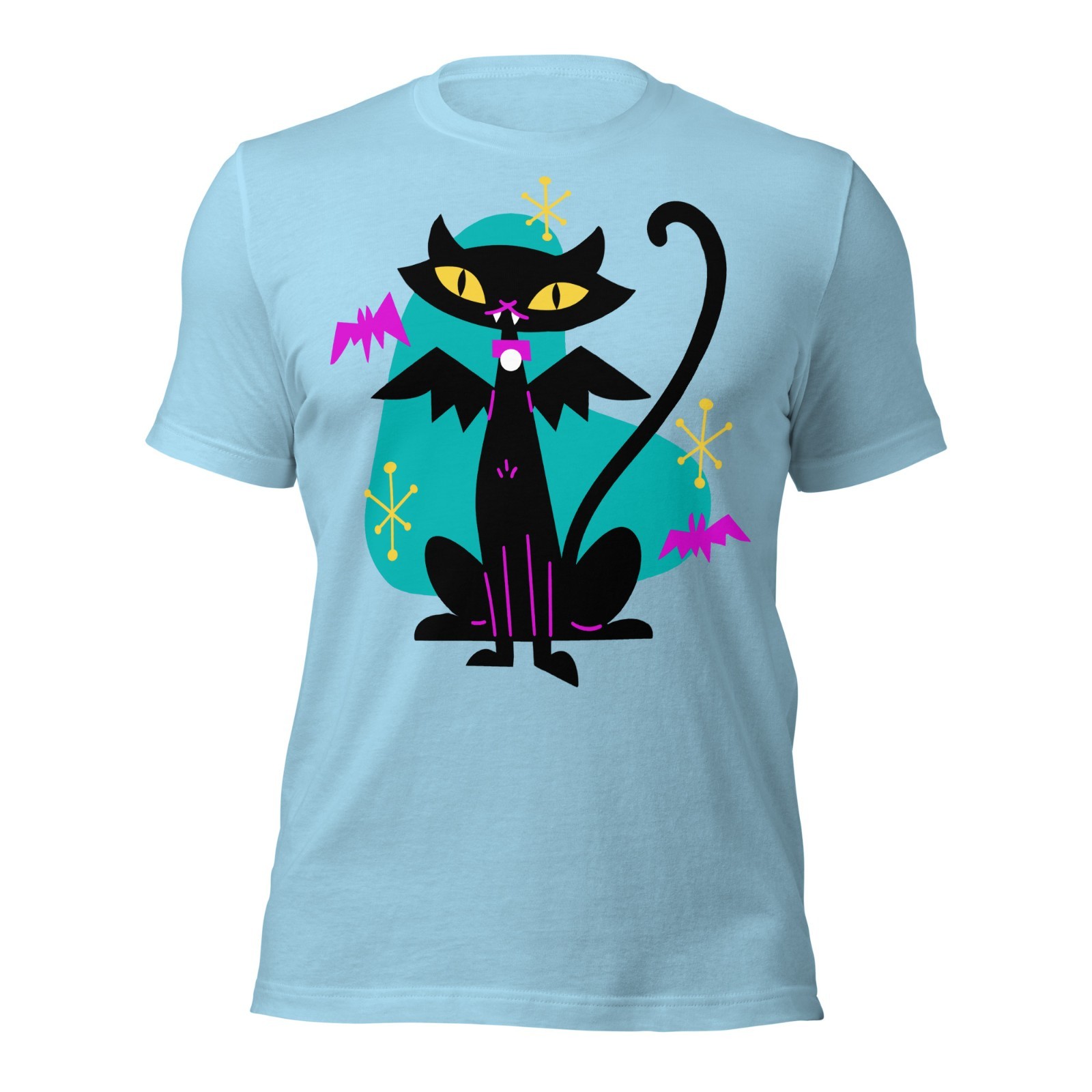 Vampire Black Cat w/ Bat Wings Unisex T-Shirt Retro Atomic Age Mid Century Cool gallery