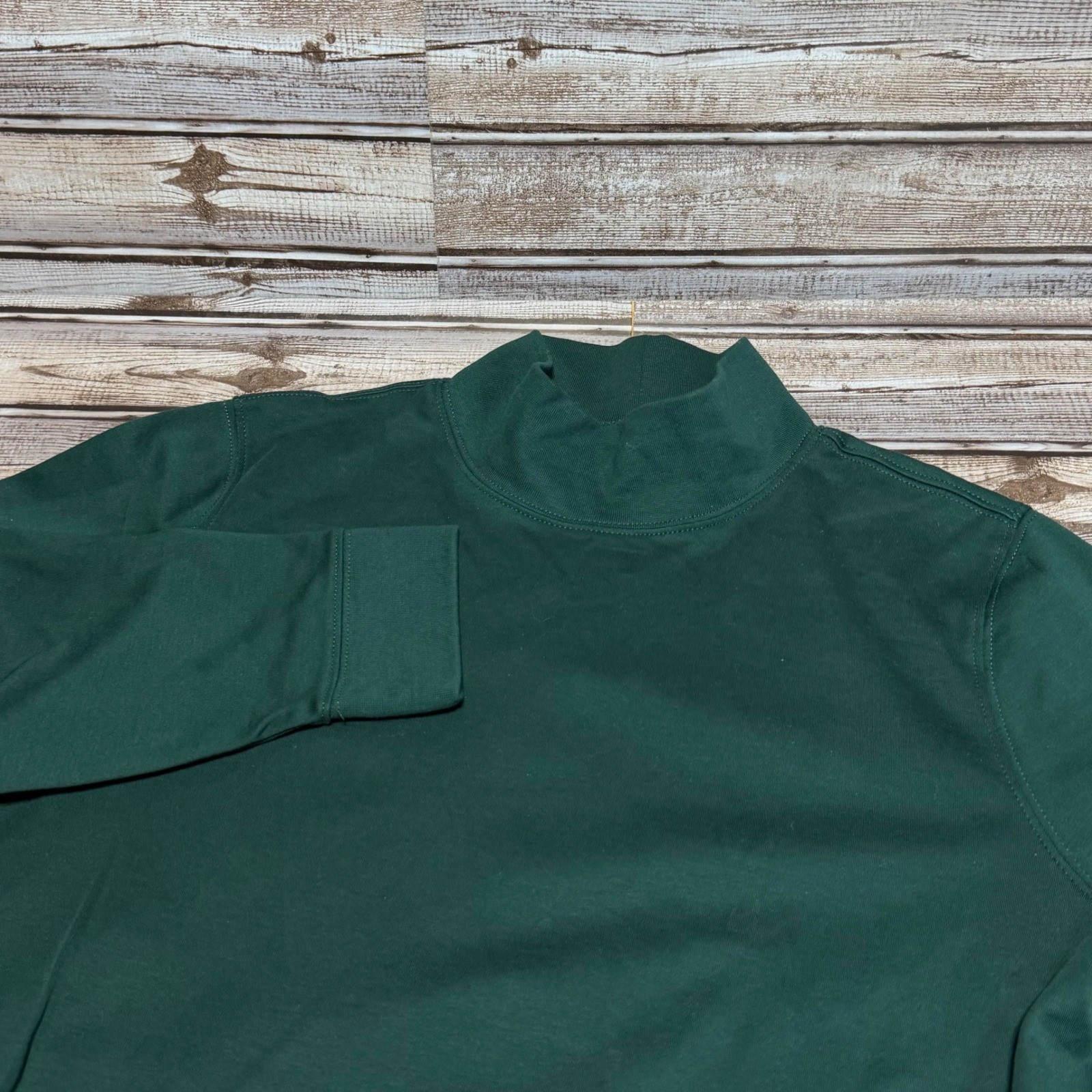 LL Bean Unisex Mock Neck Long Sleeve Shirt Forest Green 100% Cotton S/M gallery