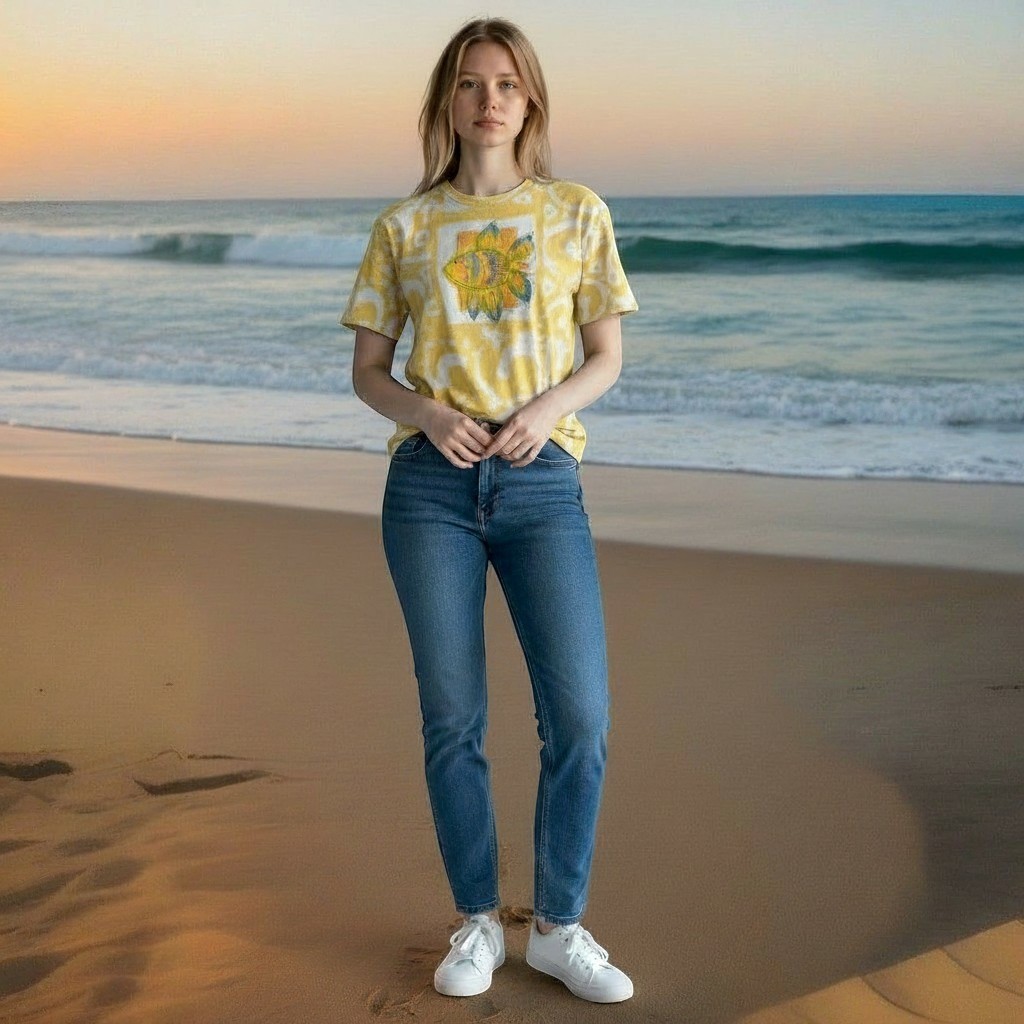 Vintage Style Graphic T-Shirt Yellow Fish Abstract Oversized Gildan 2XL gallery