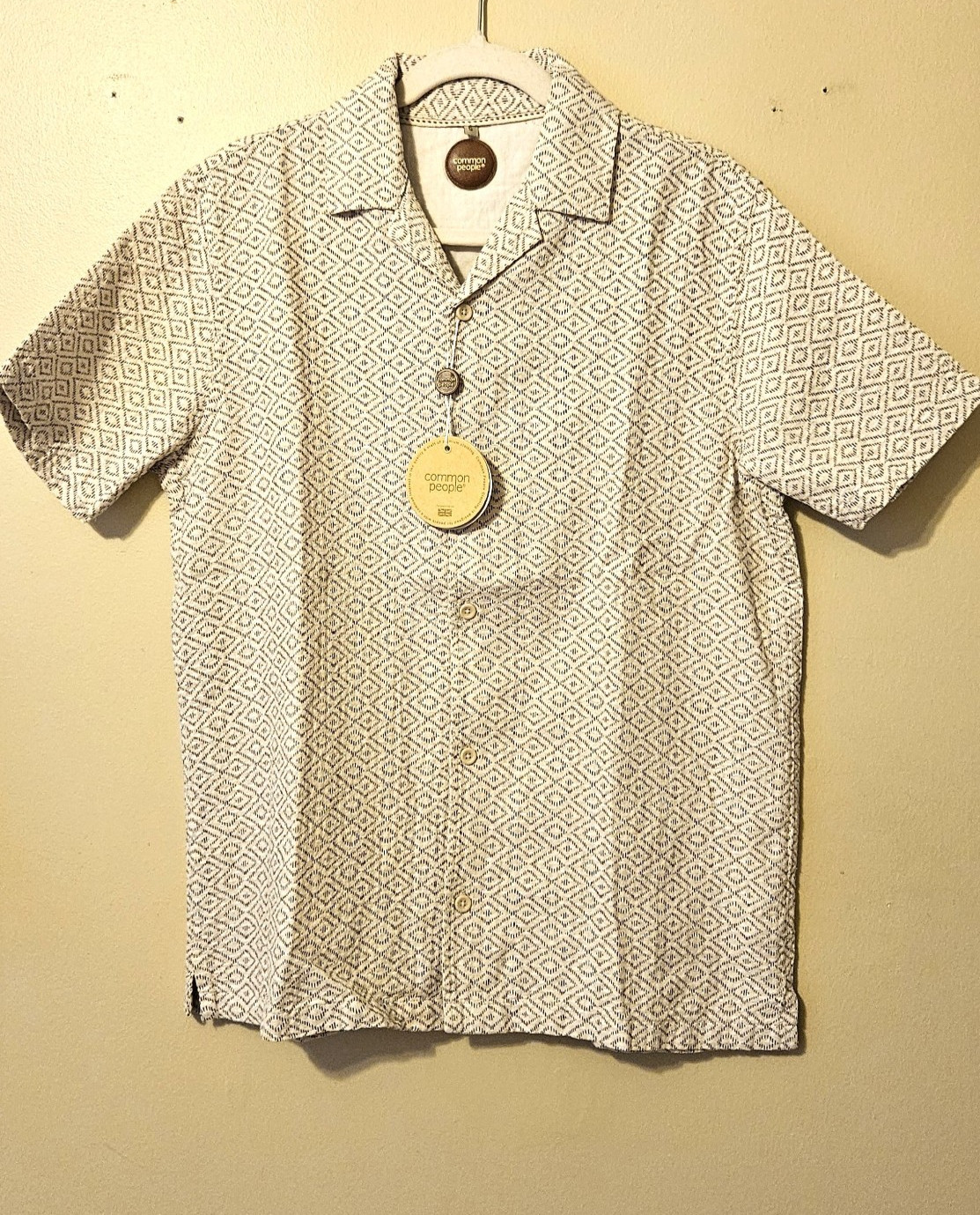 Men's Common People Clothing Linen Blend Brown/Beige Diamond shirt small gallery