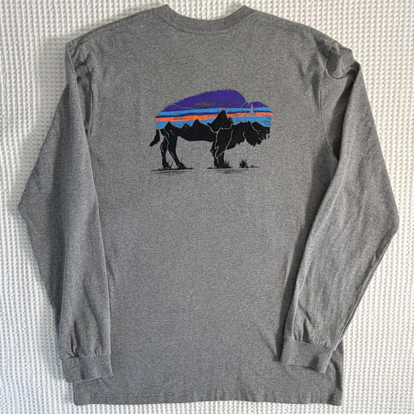 Patagonia Responsibili-Tee Men’s Gray Bison Graphic Crew Neck Long Sleeve M gallery