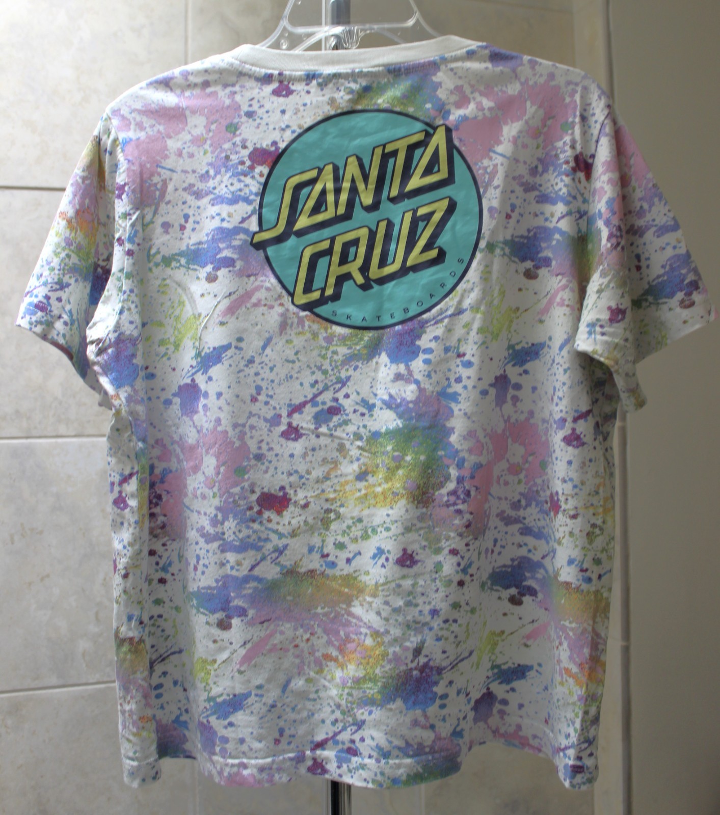 Santa Cruz Skateboards Tee sz L Chest 44" Multi Paint Splatter Dot Logo T-Shirt gallery
