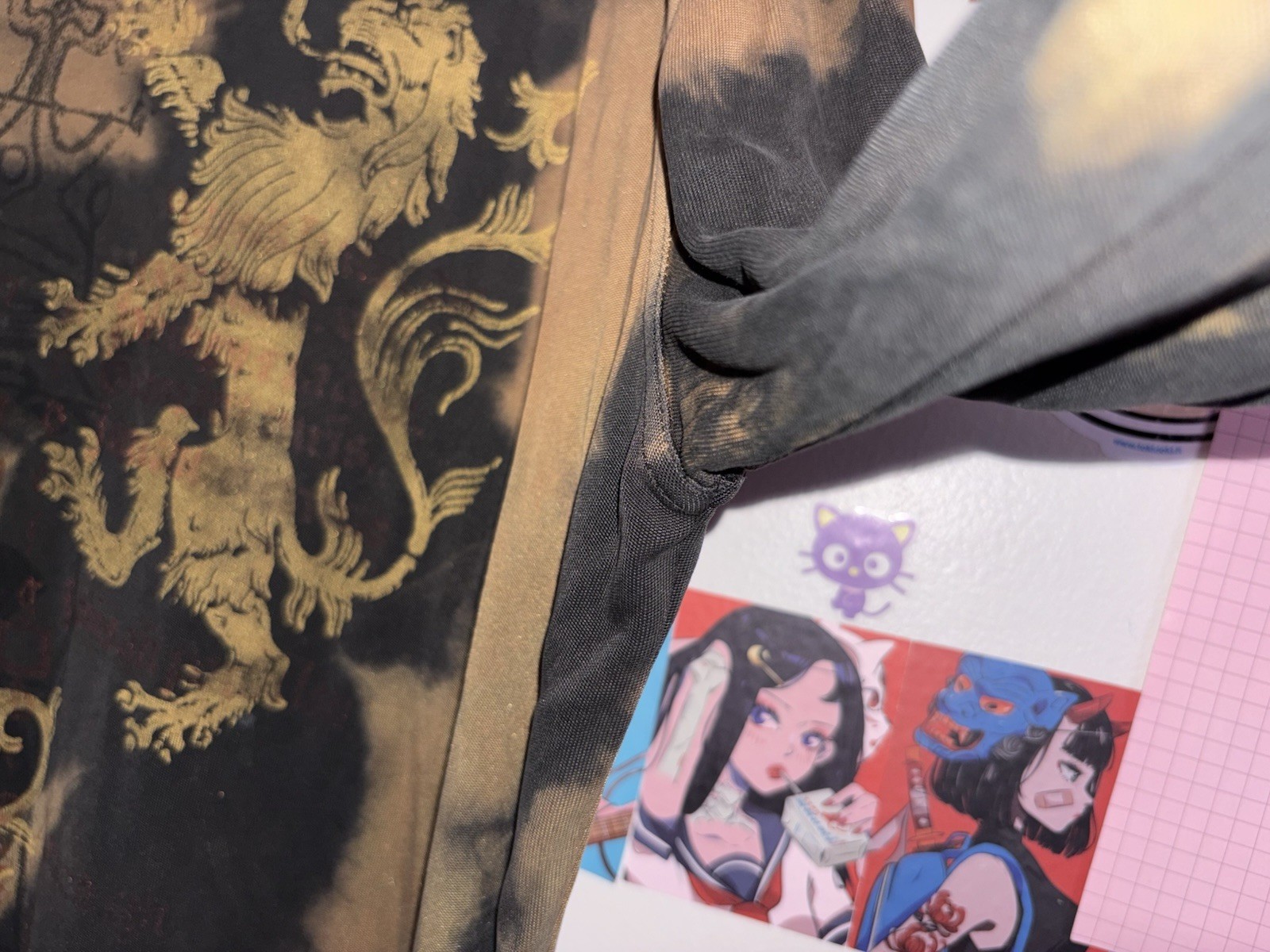 Re-Create One Size Silk Brown/Black Tie-Dye Graphic Long Sleeve Crew Tee gallery