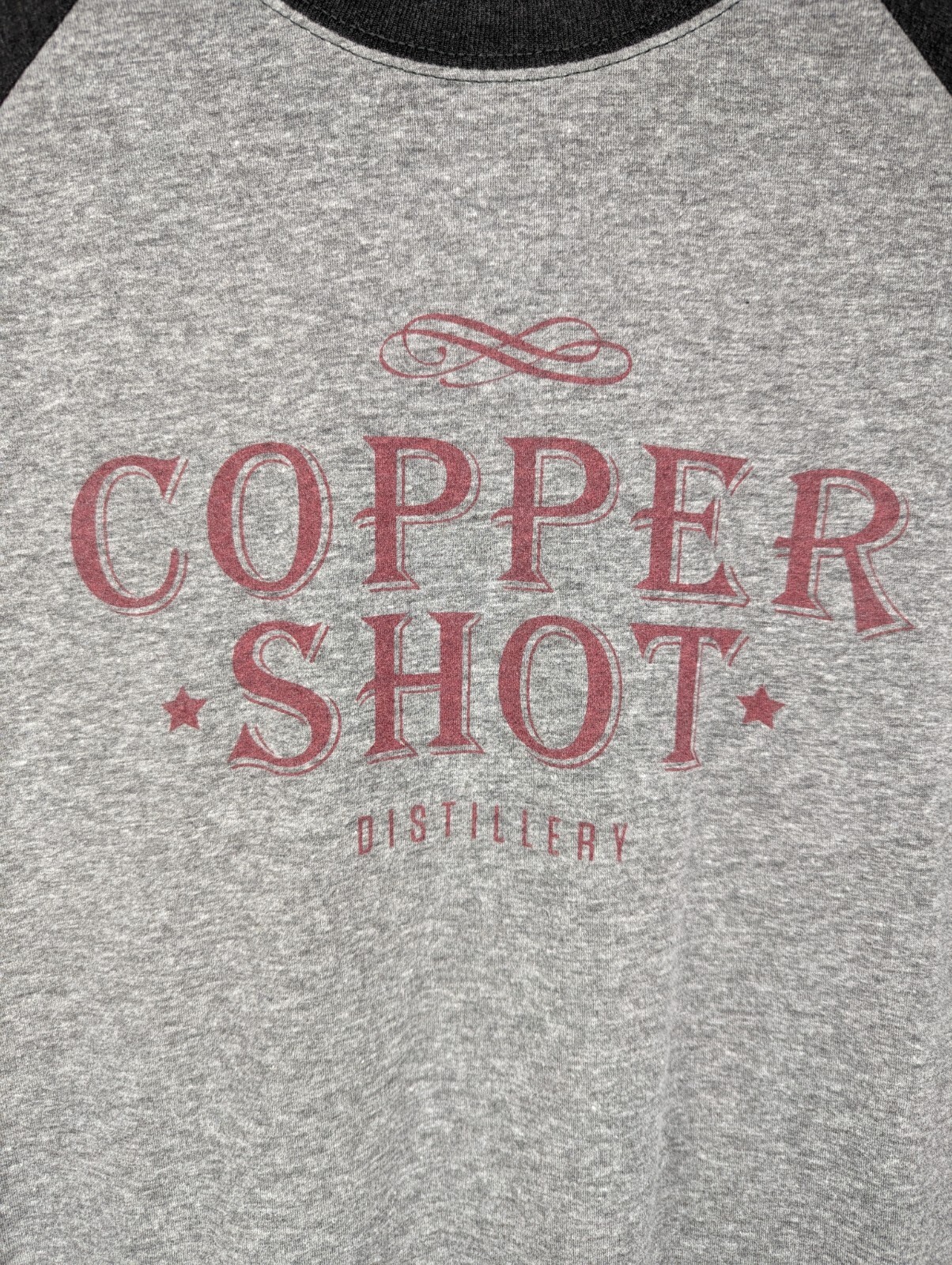 Copper Shot Distillery T Shirt Size Large Bastrop Texas 3/4 Raglan Ringer gallery