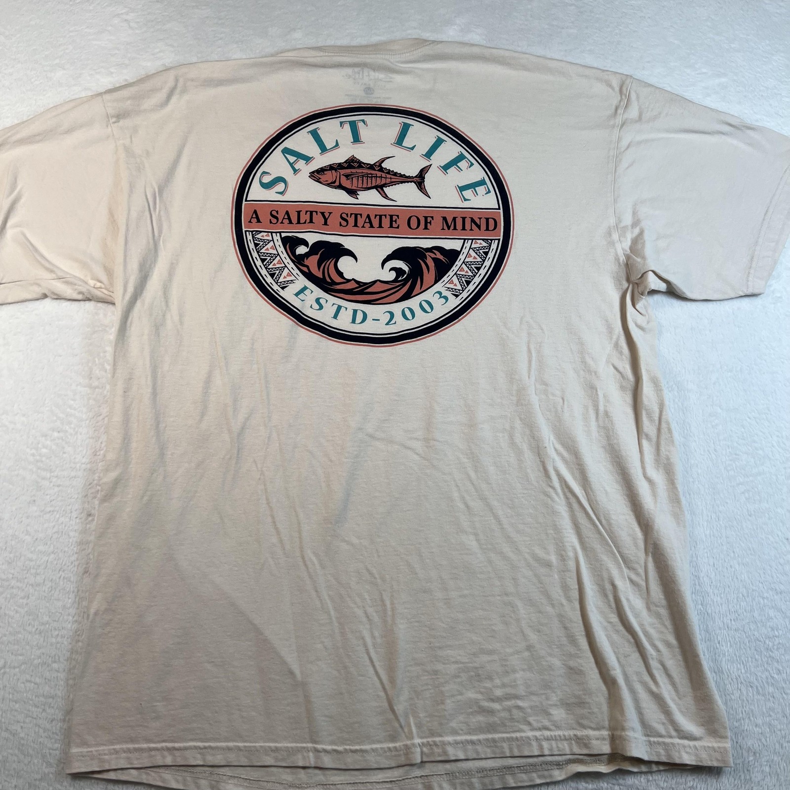 Salt Life Pocket Shirt Mens XL Beige Short Sleeve Salty State Of Mind Graphic T gallery