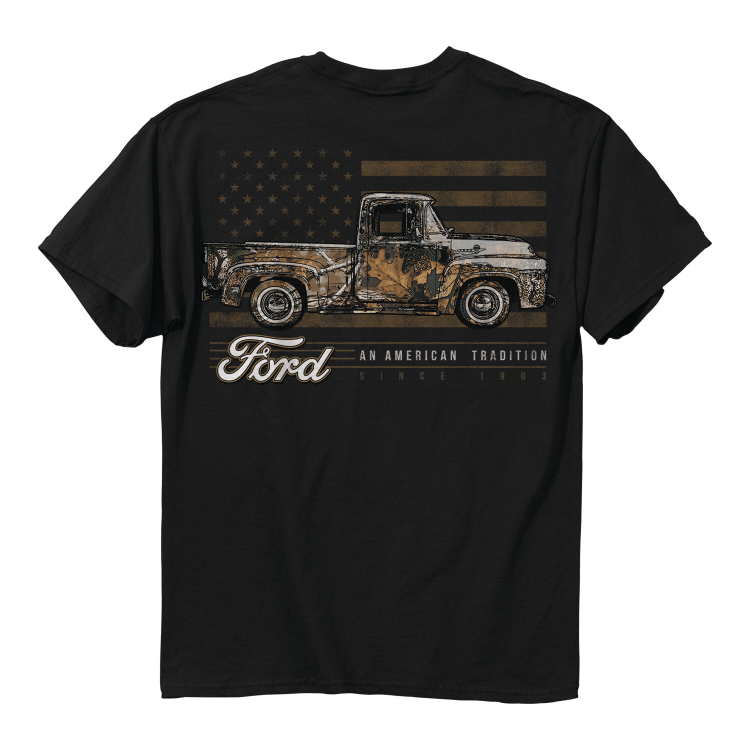 Ford Truck Camo American Flag Black T-Shirt gallery