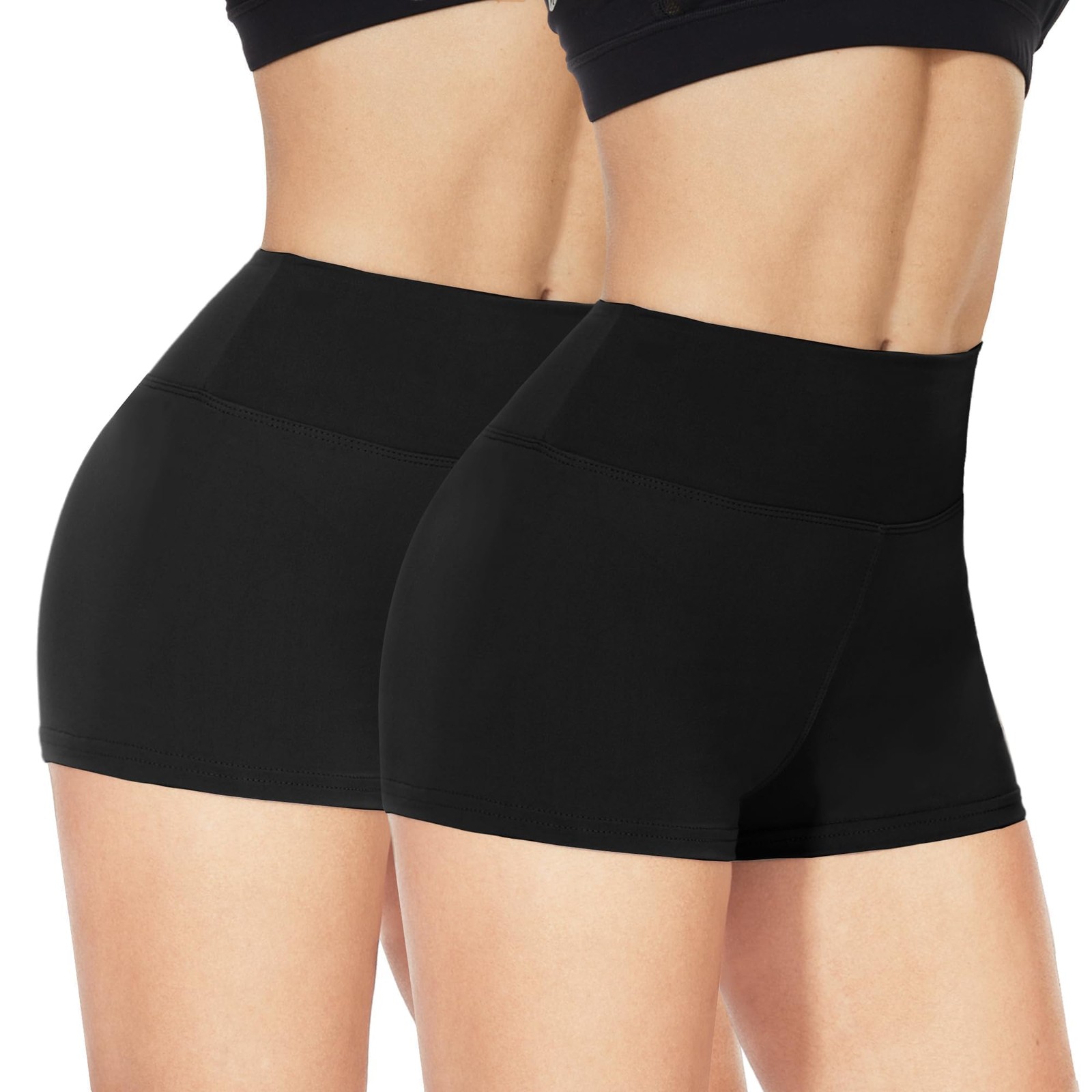 2 Pack Biker Shorts for Women - 3"/5"/8" Booty Volleyball High Waisted Black ... gallery