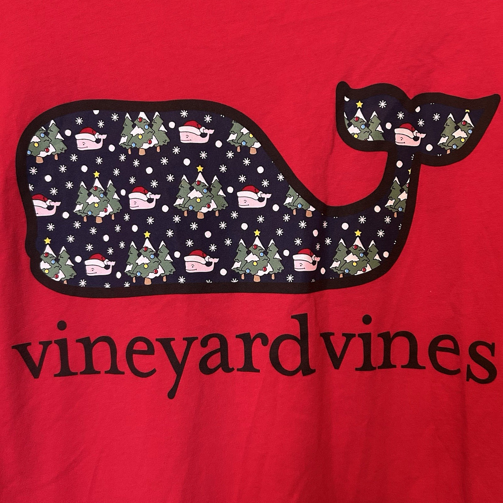 New Vineyard Vines Christmas Whale Shirt 2XL Trees Snow Holiday Red BG24 gallery