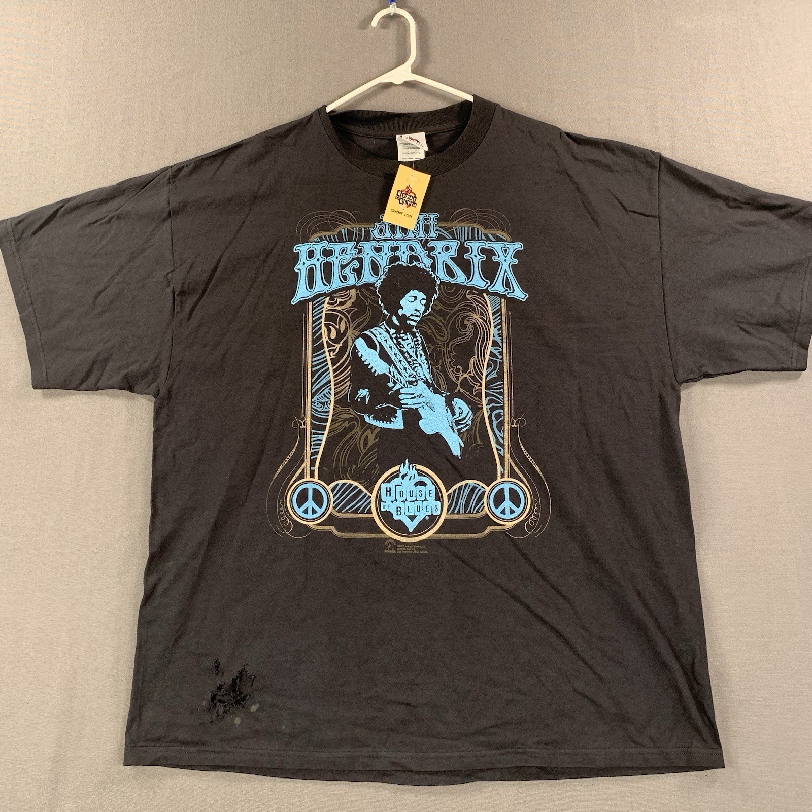 New Jimi Hendrix House Of Blues 2007 Short Sleeve 2XL Double Stitch Black *HOLE