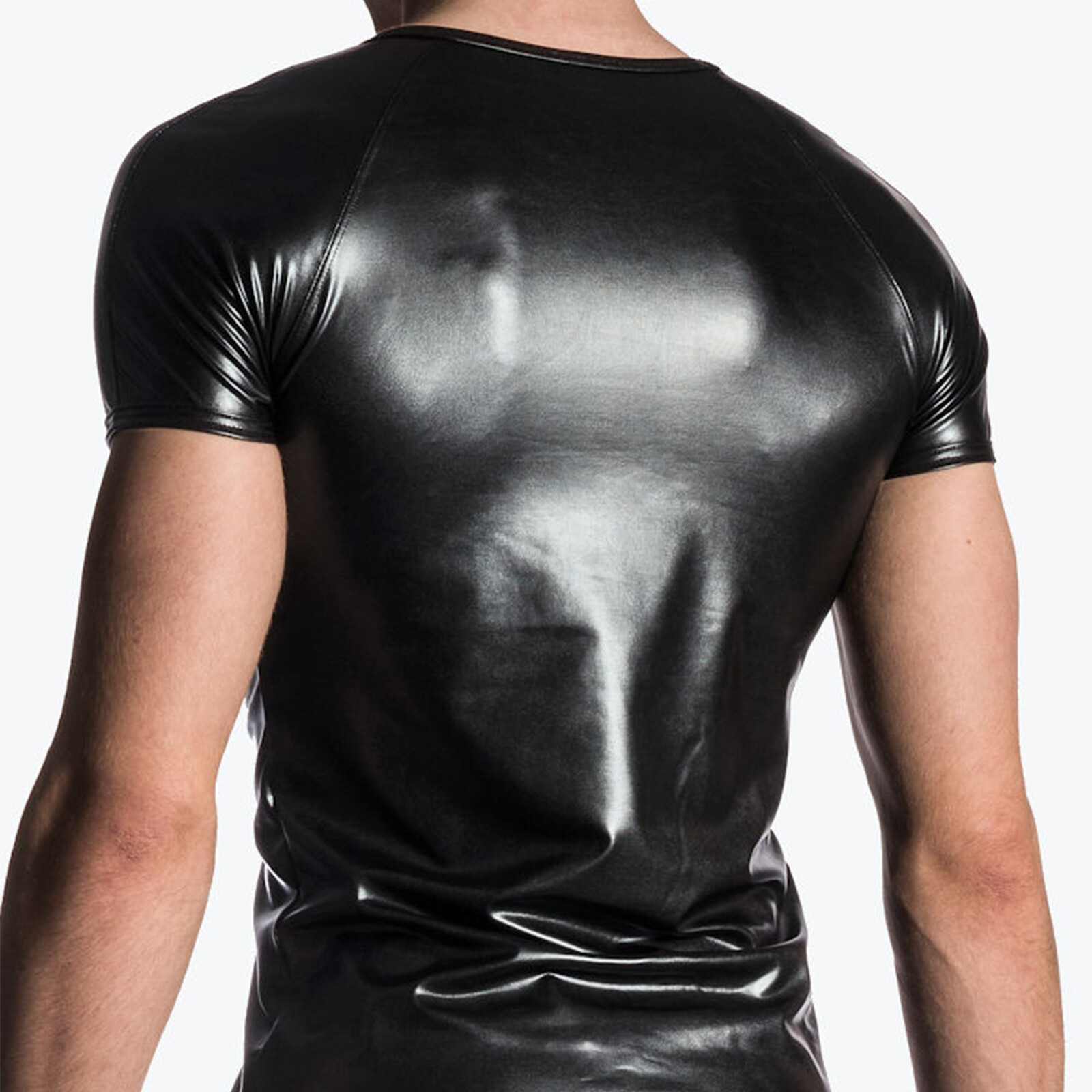 Men's Faux Leather Short Sleeve T-Shirt Sexy Wet Look Tees Muscle Tops gallery