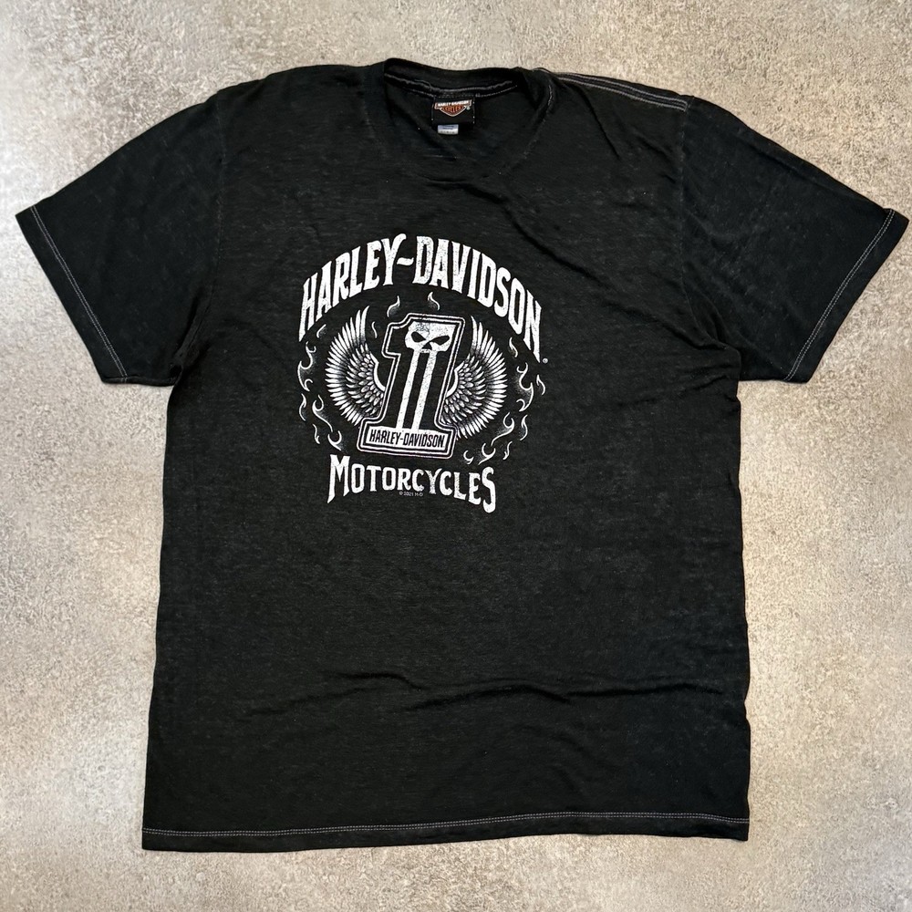 Y2K Harley Davidson Sheer Tee Shirt L Black Waterloo Iowa Big 1 Logo Biker 2021