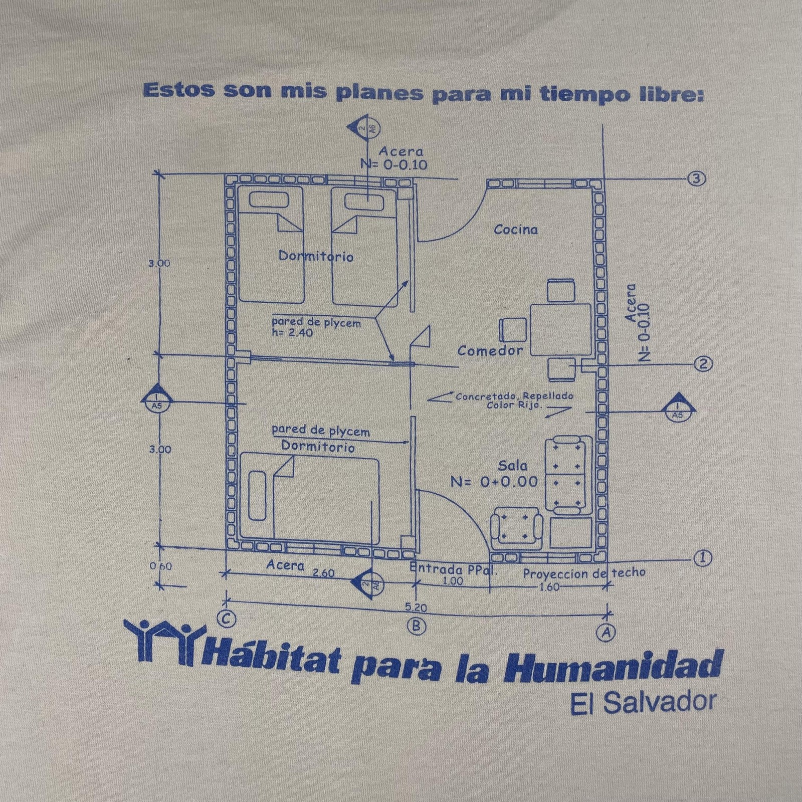 Vtg 80s Habitat For Humanity Tee L Beige El Salvador Floorplan Blueprint Art USA gallery