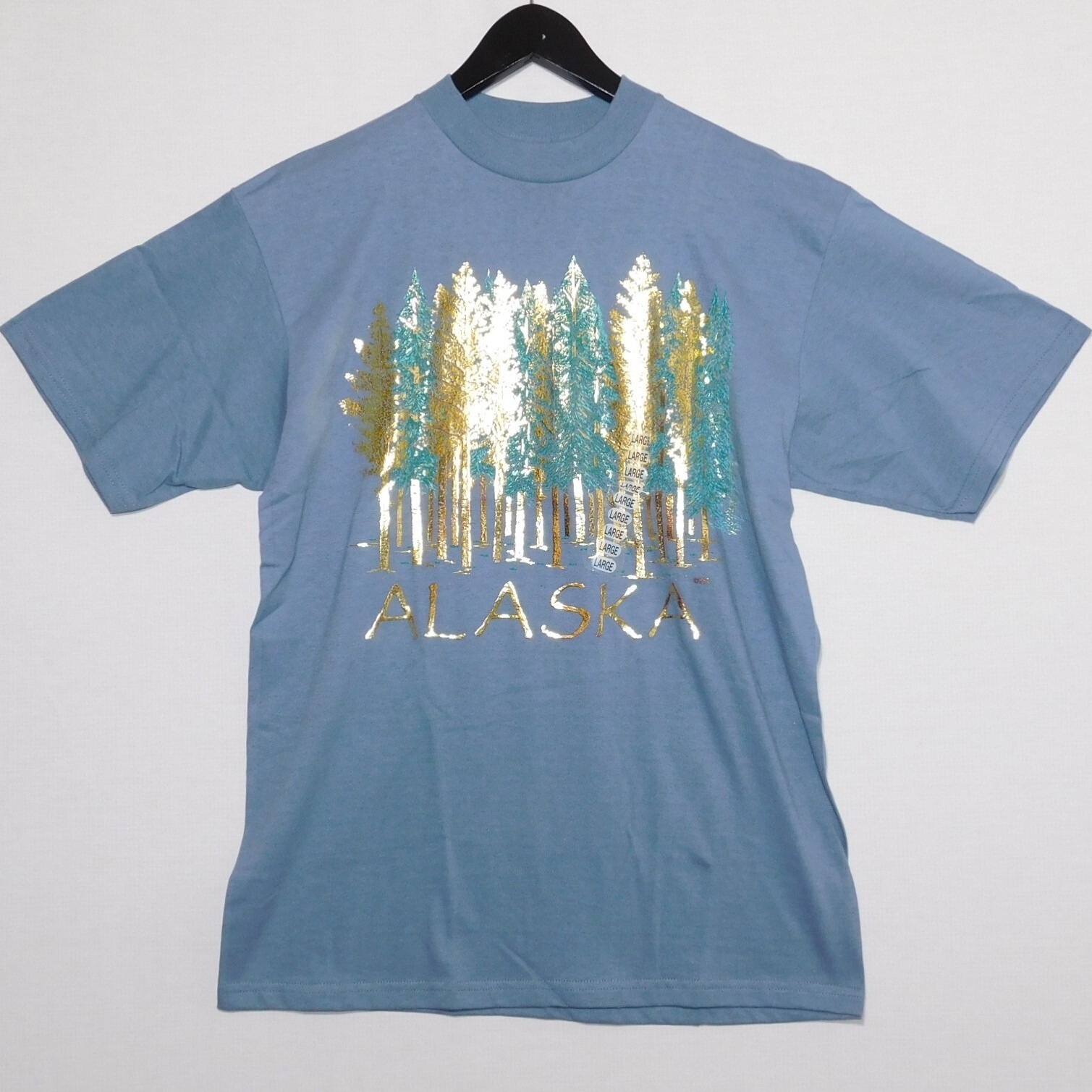 Vintage 1990s ALASKA USA Shiny Gold Metallic Forest NWT Unworn T Shirt Mens L gallery