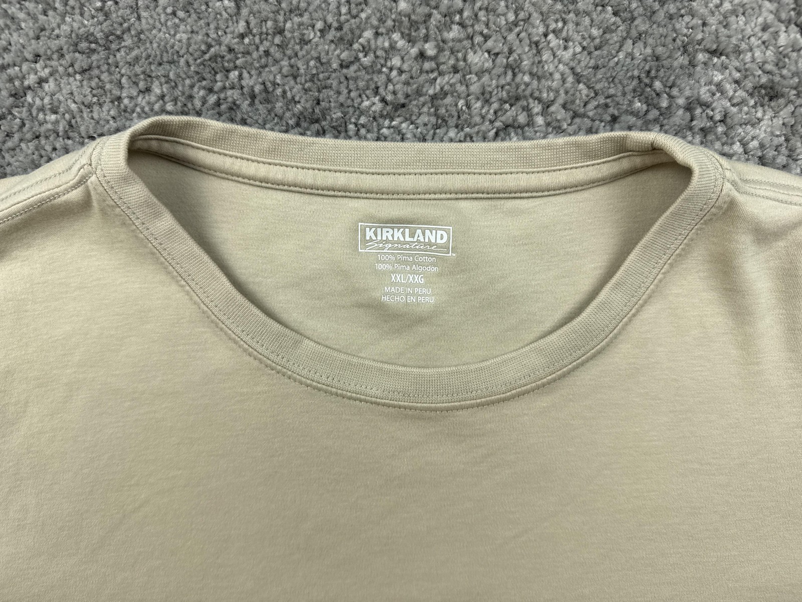 Kirkland Signature Shirt Mens 2XL Beige Pima Cotton Crew Neck Tagless Basic gallery